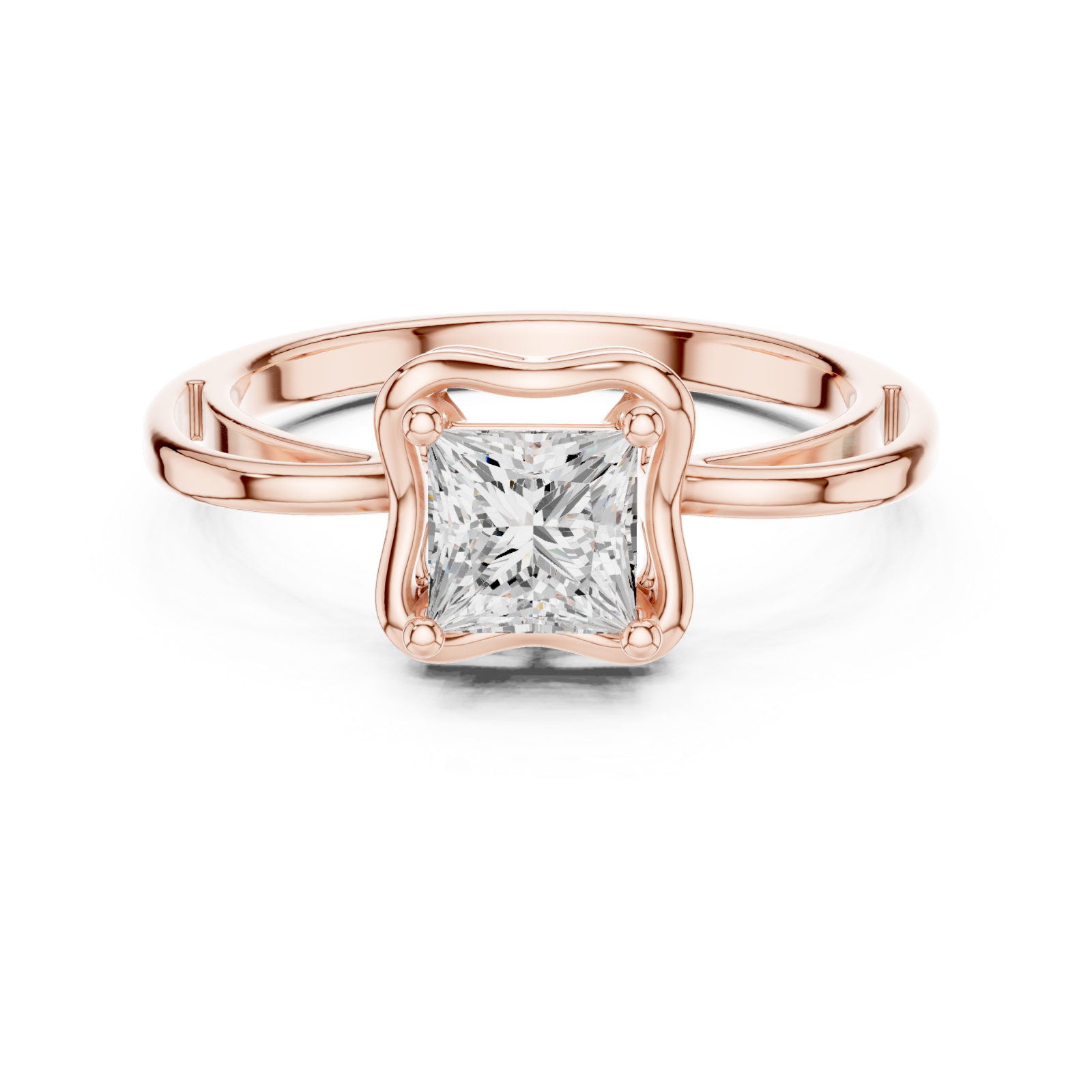  Rose Gold Radiant Square Promise Ring Front View