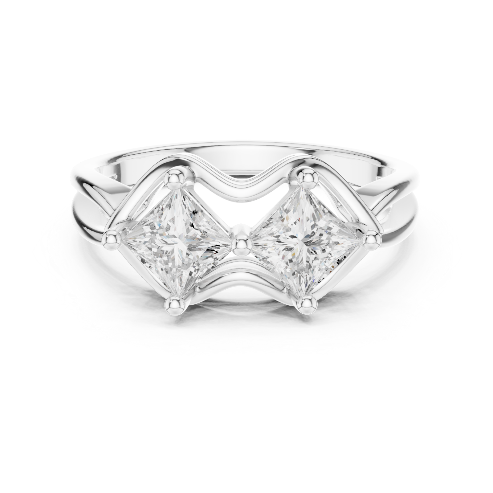  White Gold Radiant Twin Vision Woven Band Ring Front View