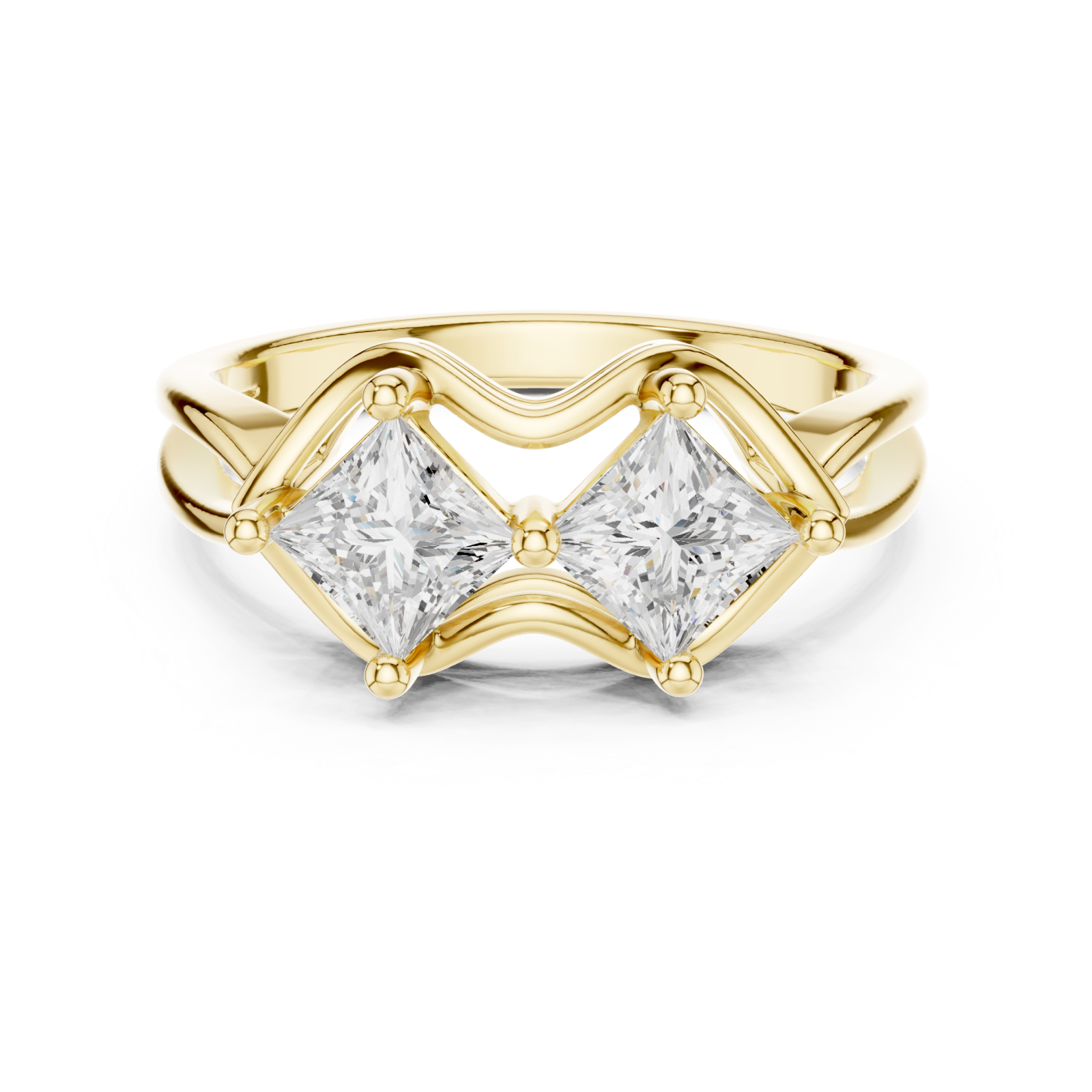  Gold Radiant Twin Vision Woven Band Ring Front View