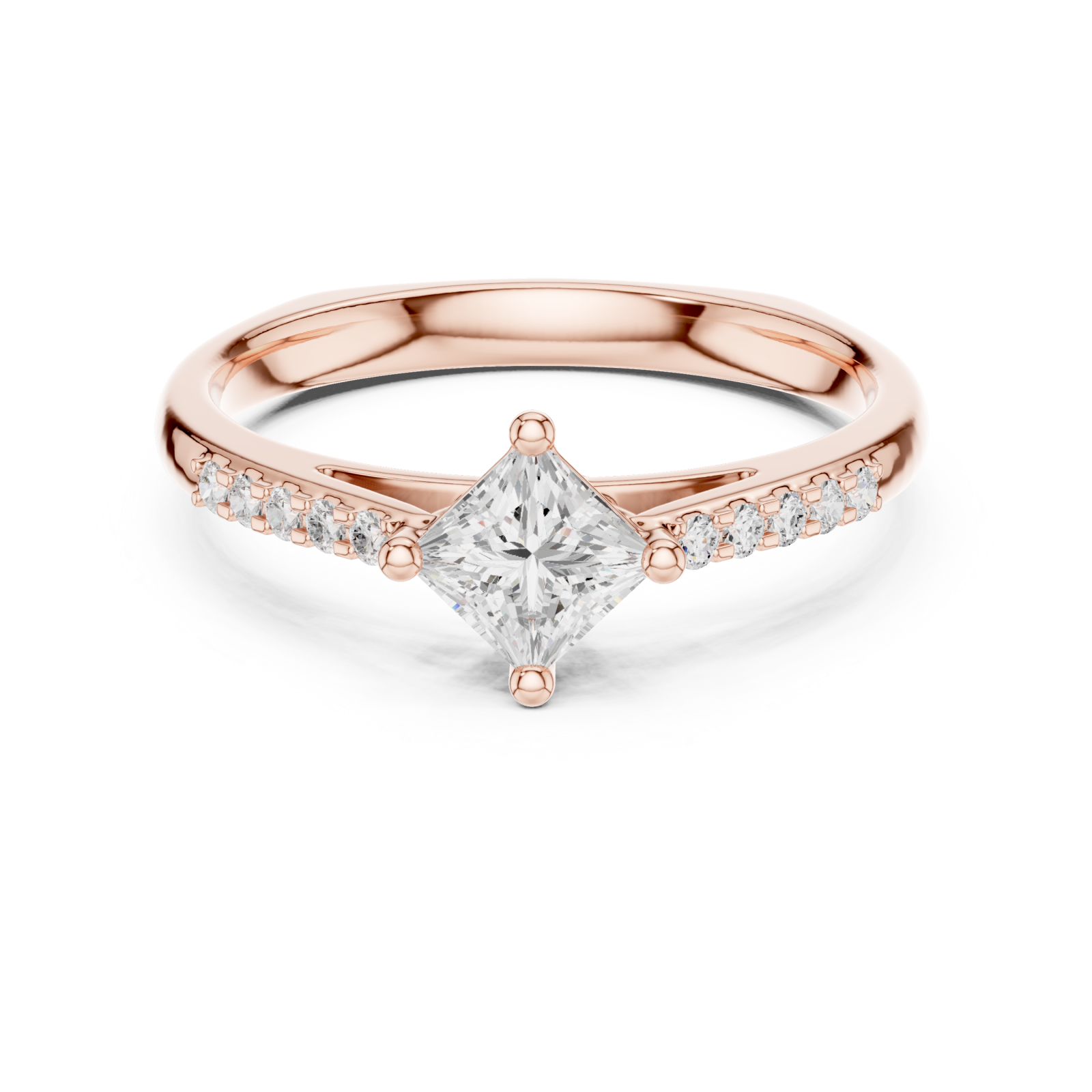  Rose Gold Luminara Princess Accent Band Ring Front View