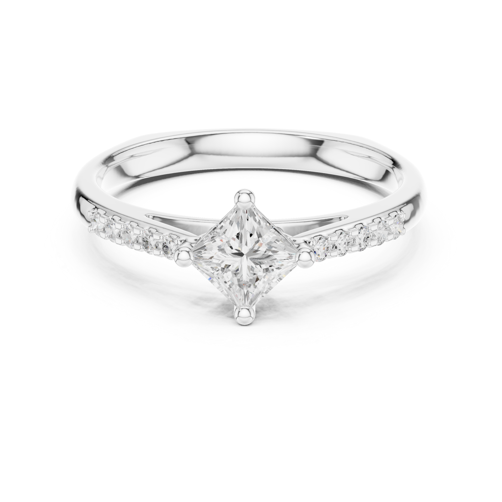  White Gold Luminara Princess Accent Band Ring Front View