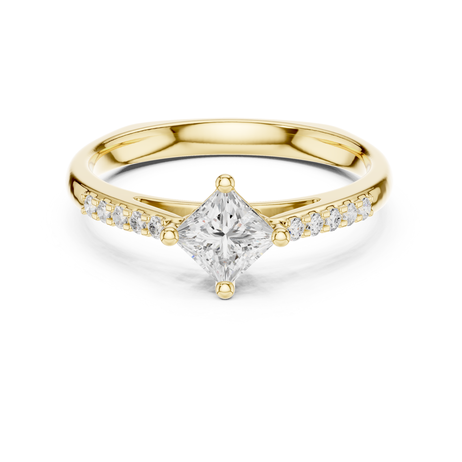  Gold Luminara Princess Accent Band Ring Front View