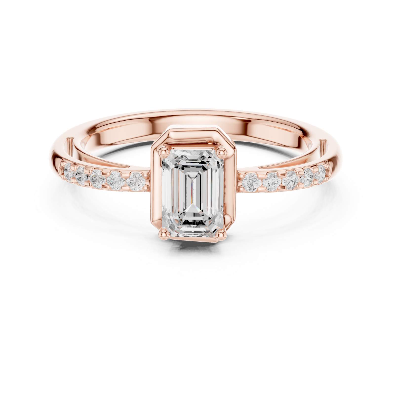  Rose Gold Twilight Whisper Petite Setting Radiant Ring Front View