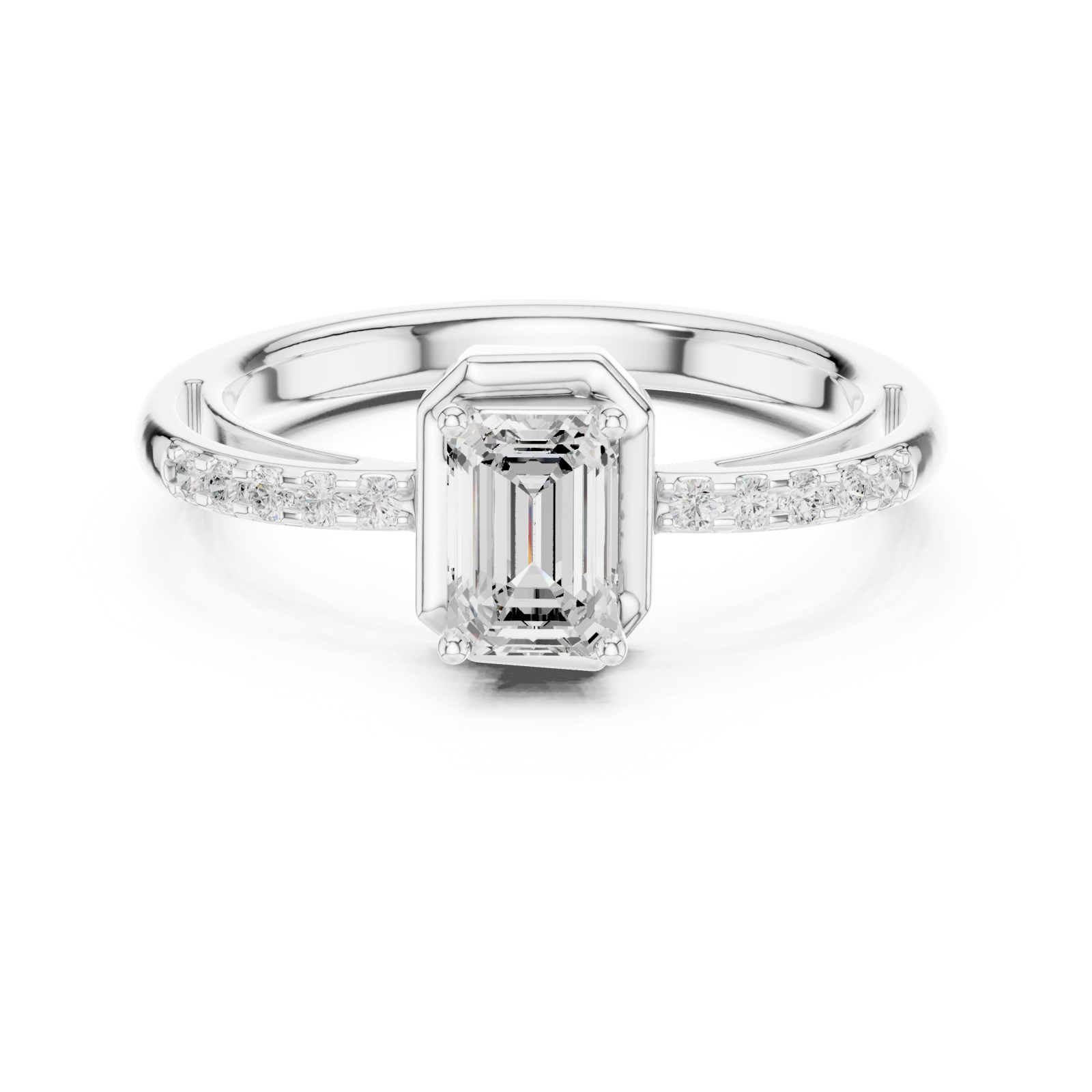  White Gold Twilight Whisper Petite Setting Radiant Ring Front View