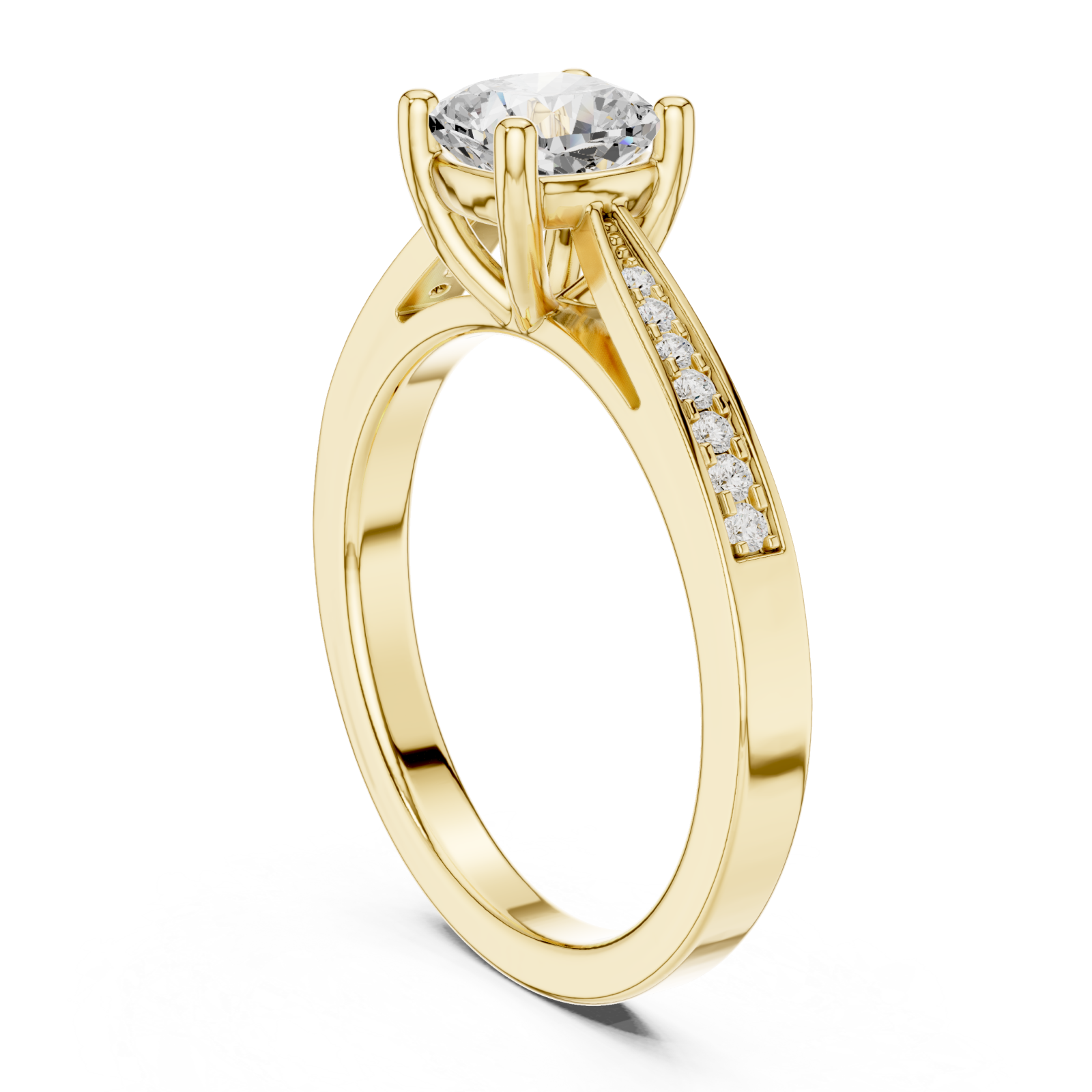  Gold Celestial Whisper Prong Set Ring Left View