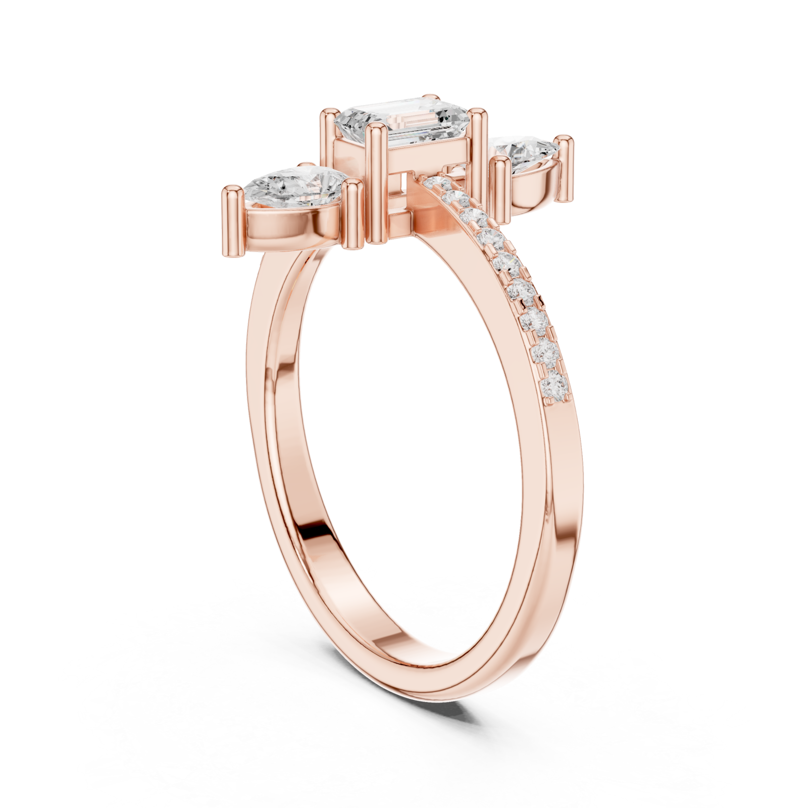  Rose Gold Gardenia Bloom Pavé Curve Cocktail Ring Left View