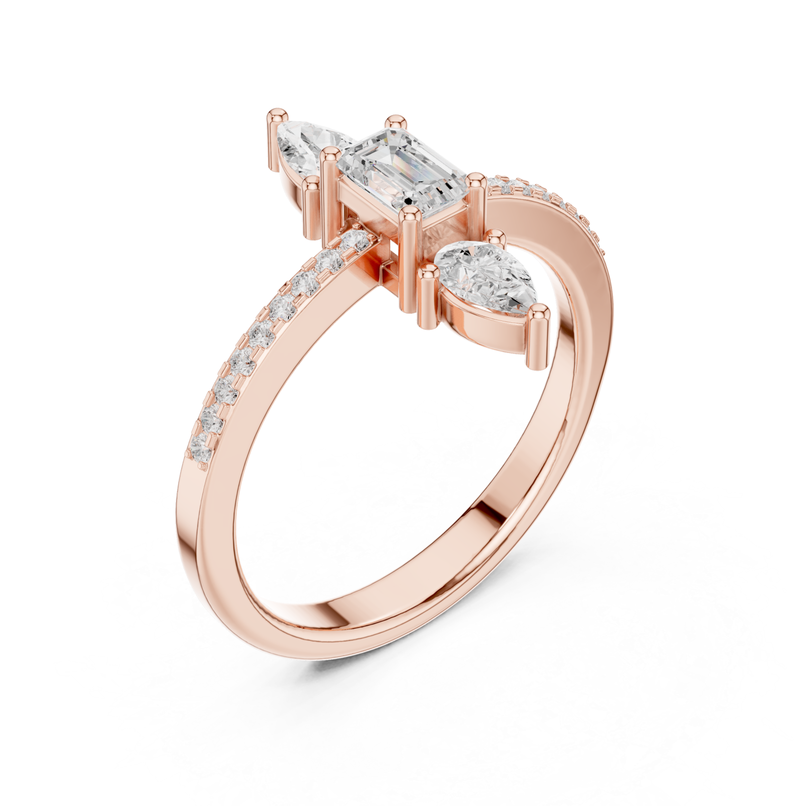  Rose Gold Gardenia Bloom Pavé Curve Cocktail Ring Right View
