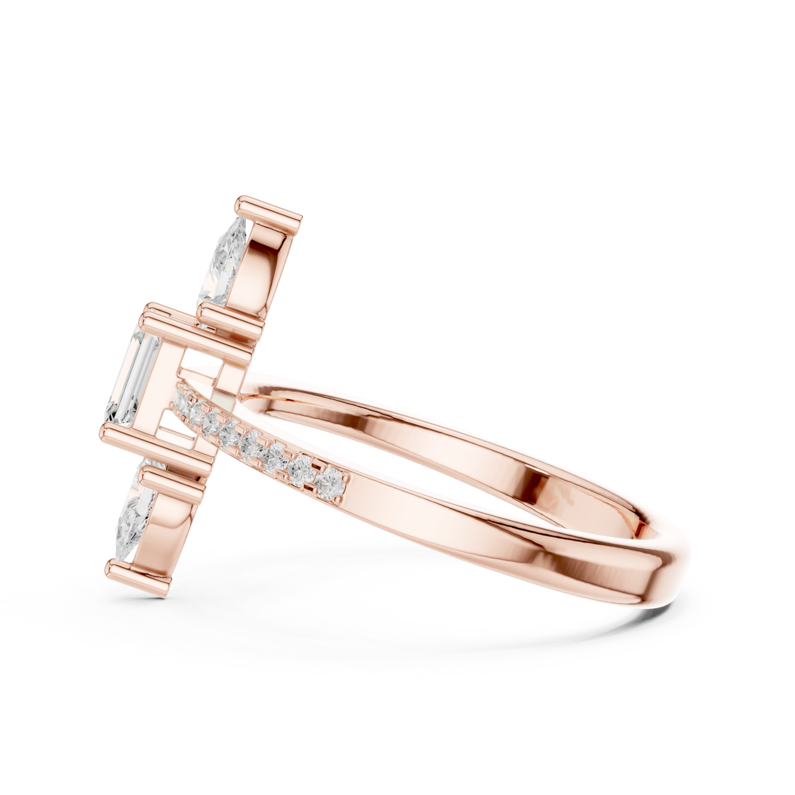  Rose Gold Gardenia Bloom Pavé Curve Cocktail Ring Side View