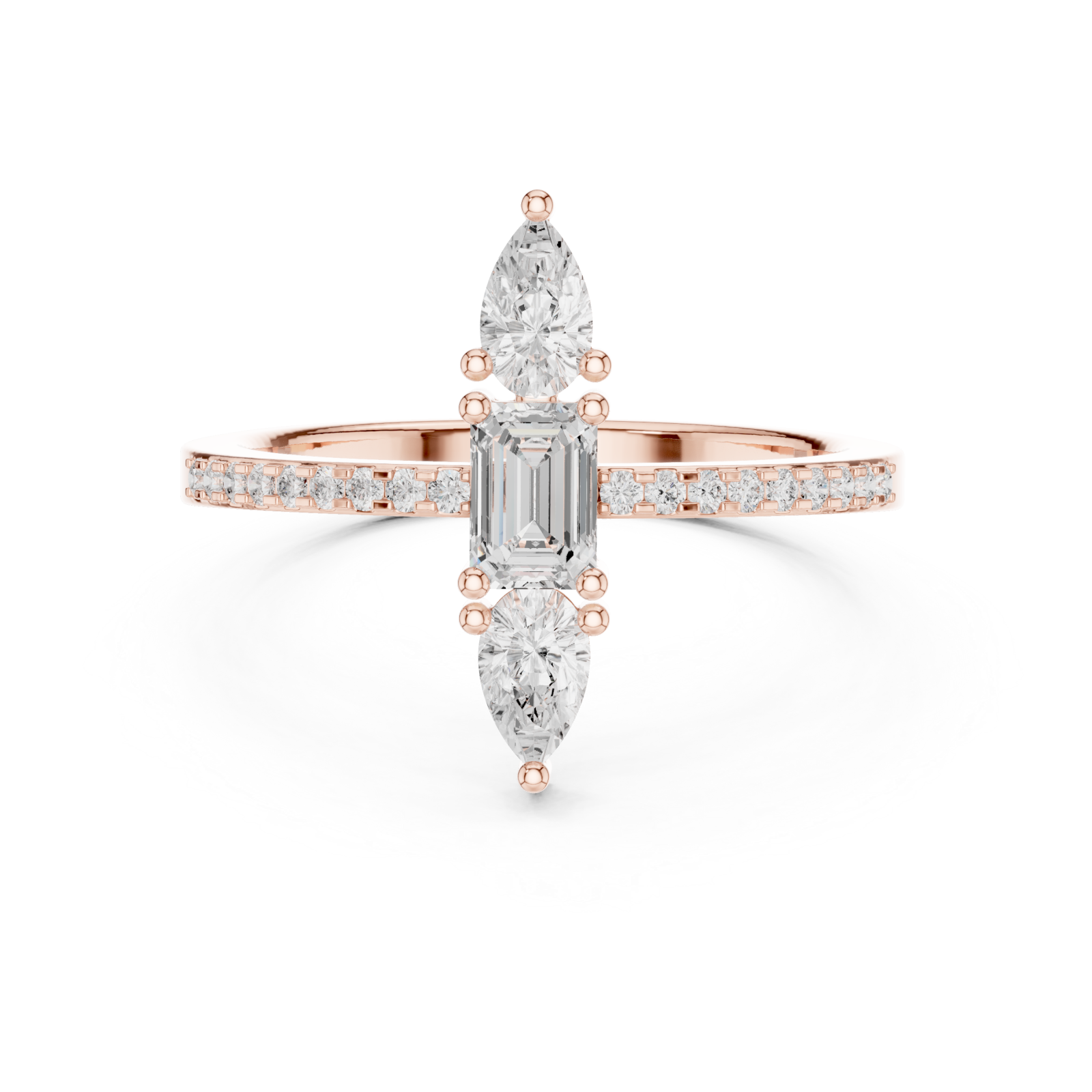  Rose Gold Gardenia Bloom Pavé Curve Cocktail Ring Front View