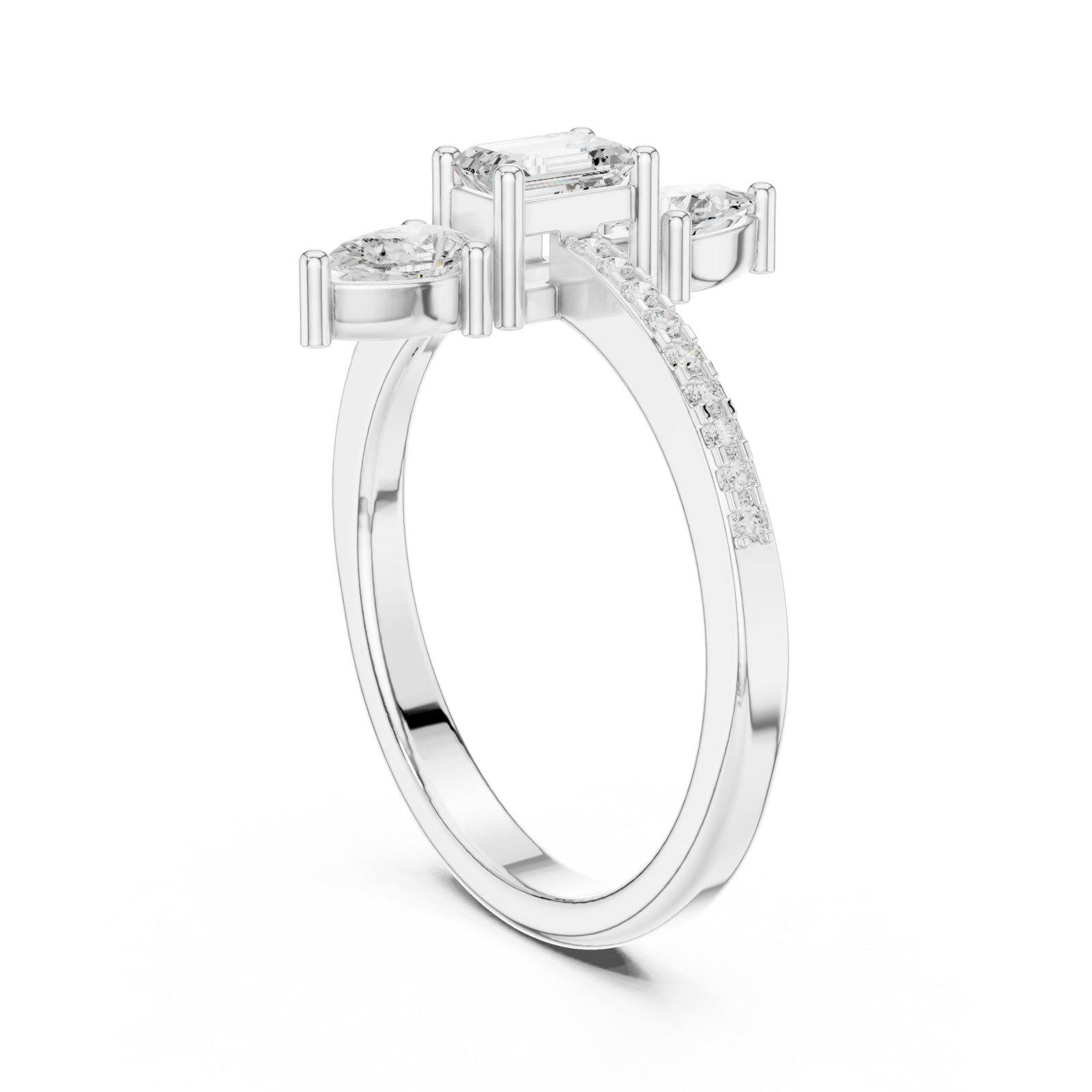  White Gold Gardenia Bloom Pavé Curve Cocktail Ring Left View