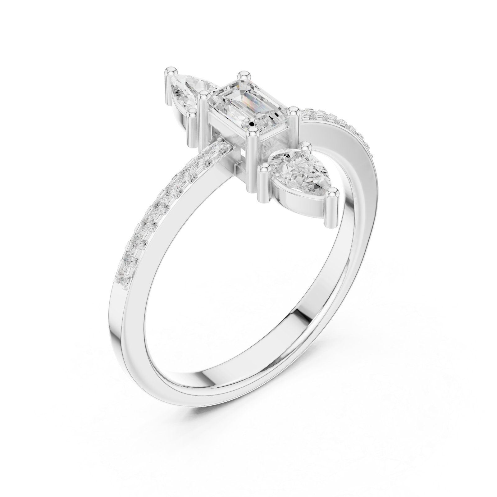  White Gold Gardenia Bloom Pavé Curve Cocktail Ring Right View