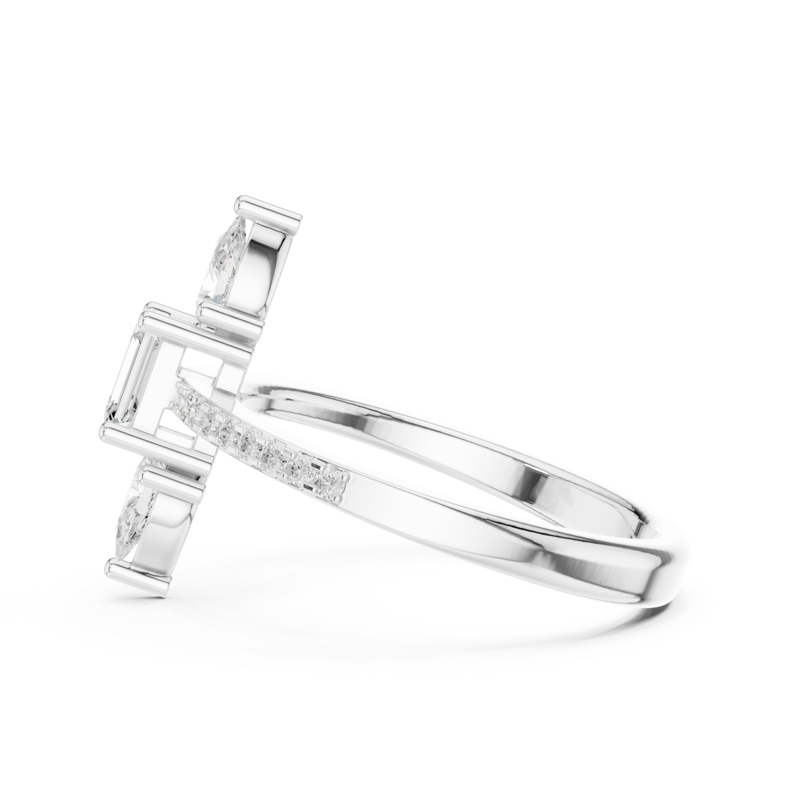  White Gold Gardenia Bloom Pavé Curve Cocktail Ring Side View