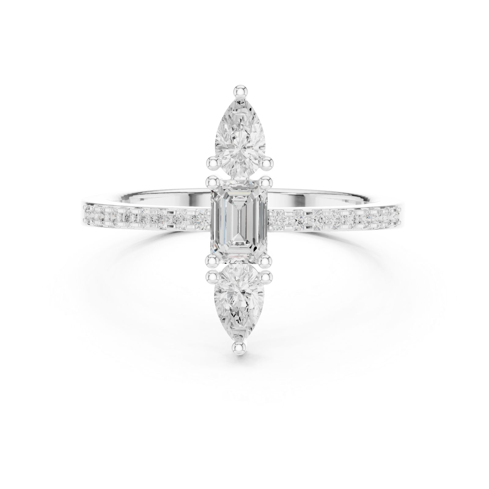  White Gold Gardenia Bloom Pavé Curve Cocktail Ring Front View