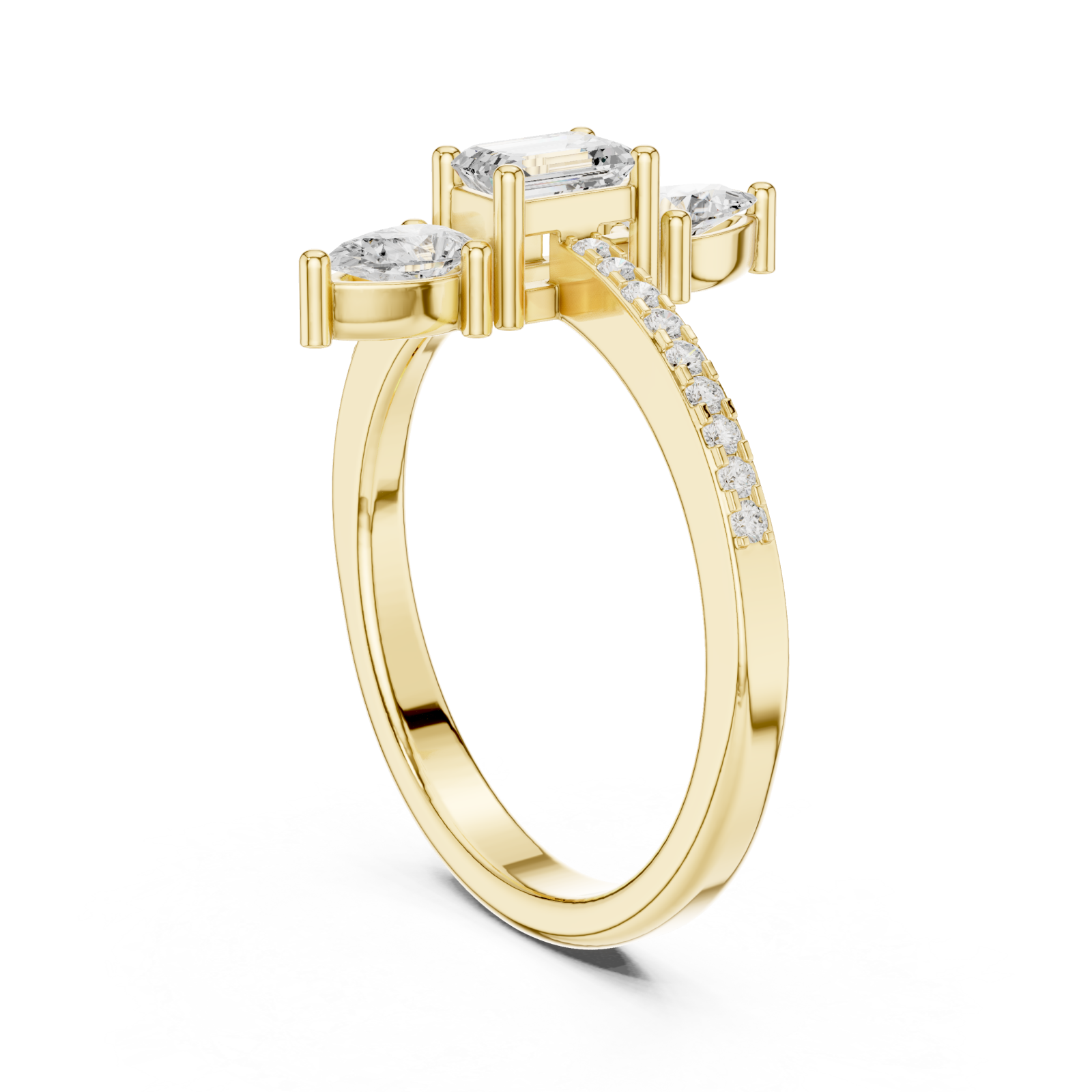  Gold Gardenia Bloom Pavé Curve Cocktail Ring Left View