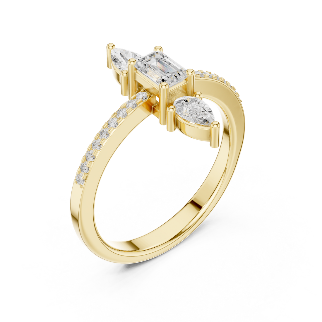 Gold Gardenia Bloom Pavé Curve Cocktail Ring Right View