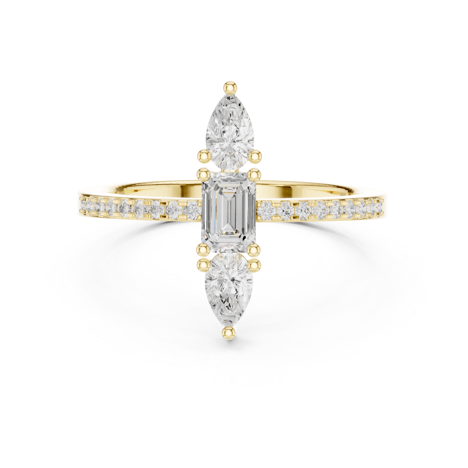  Gold Gardenia Bloom Pavé Curve Cocktail Ring Front View
