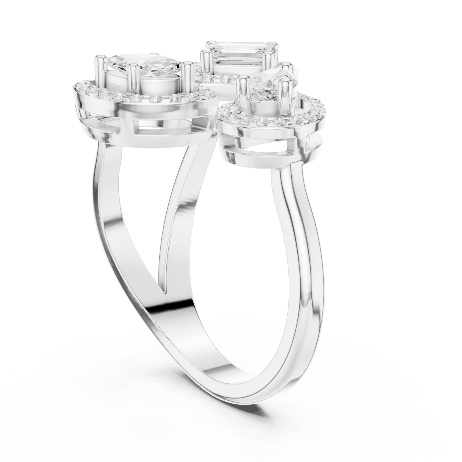  White Gold Celestial Trinity Embrace Ring Left View