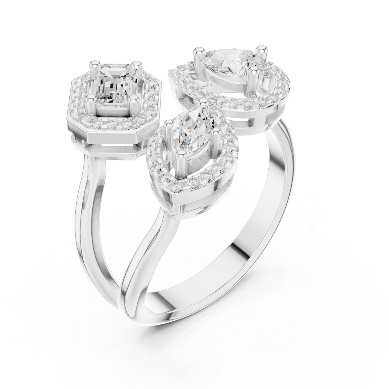  White Gold Celestial Trinity Embrace Ring Right View