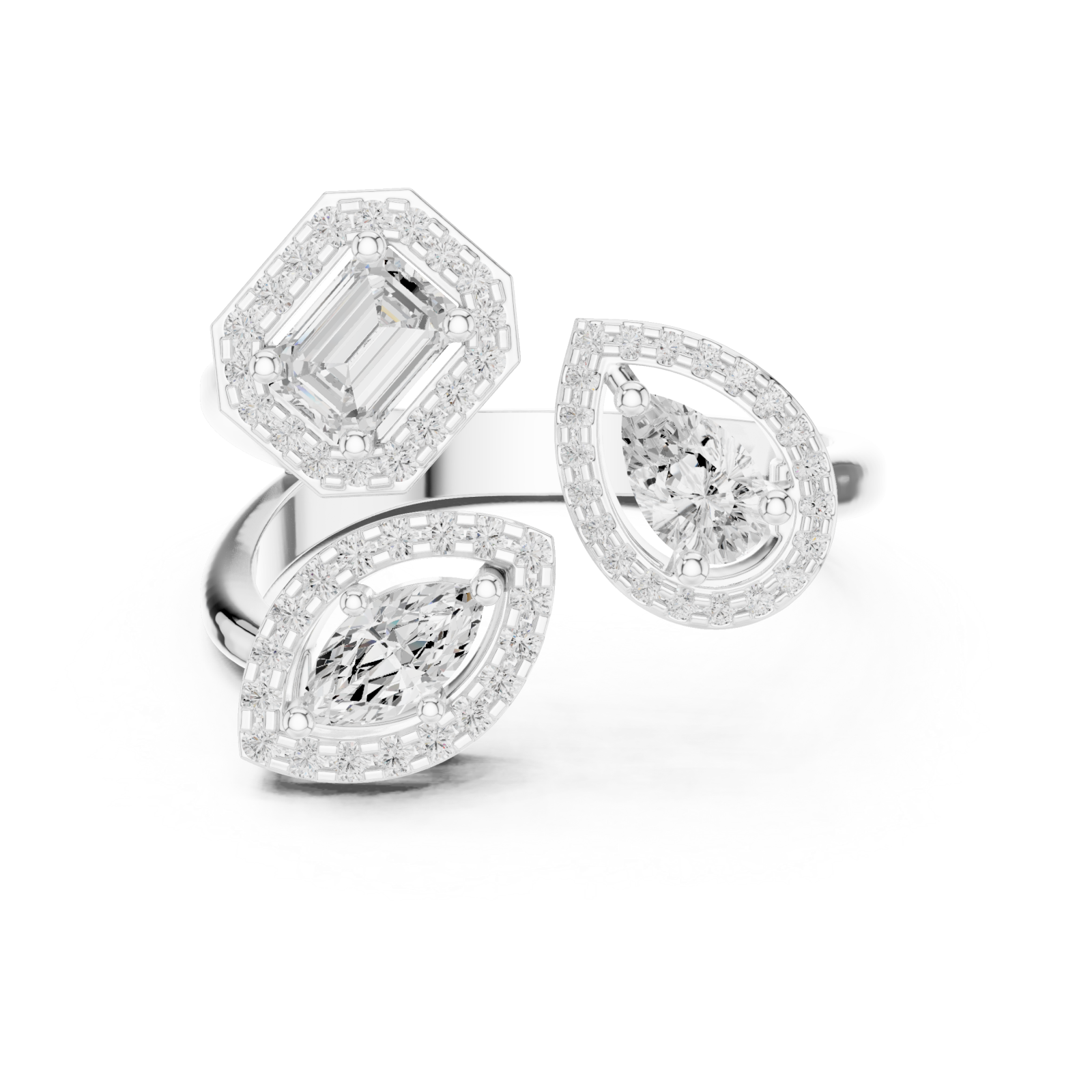  White Gold Celestial Trinity Embrace Ring Front View