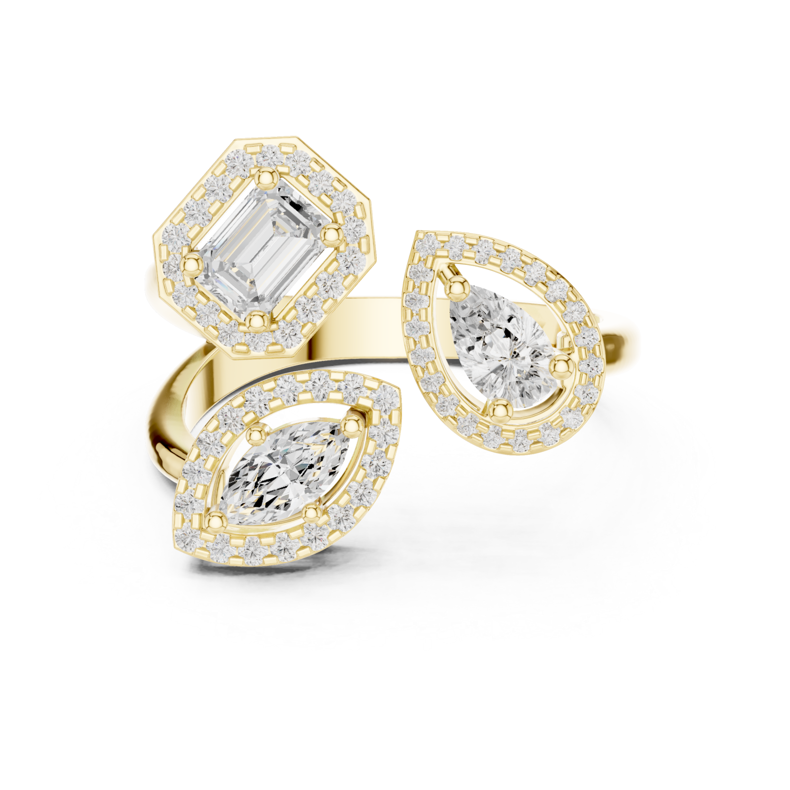  Gold Celestial Trinity Embrace Ring Front View