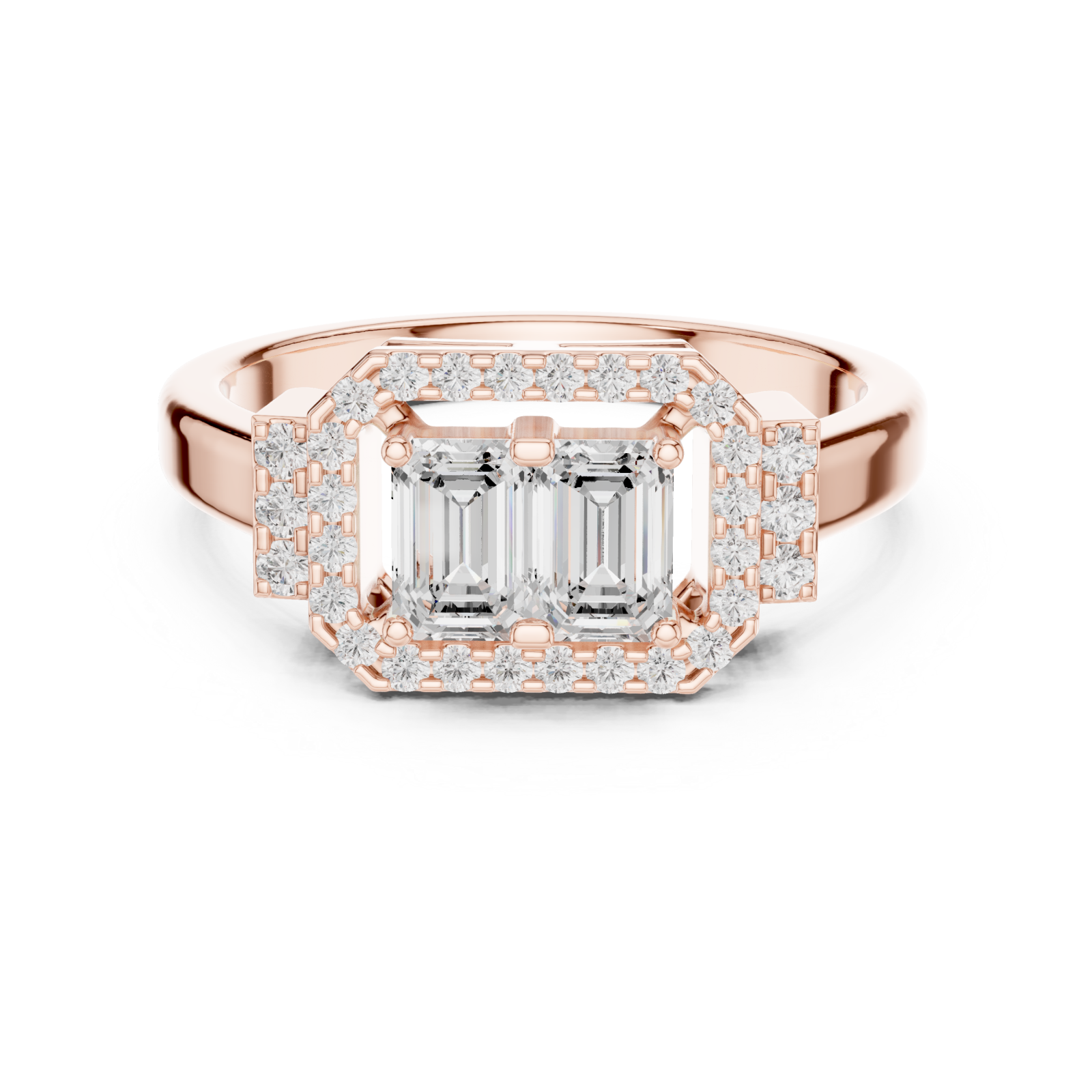  Rose Gold Lustrous Harmony Double Halo Band Front View