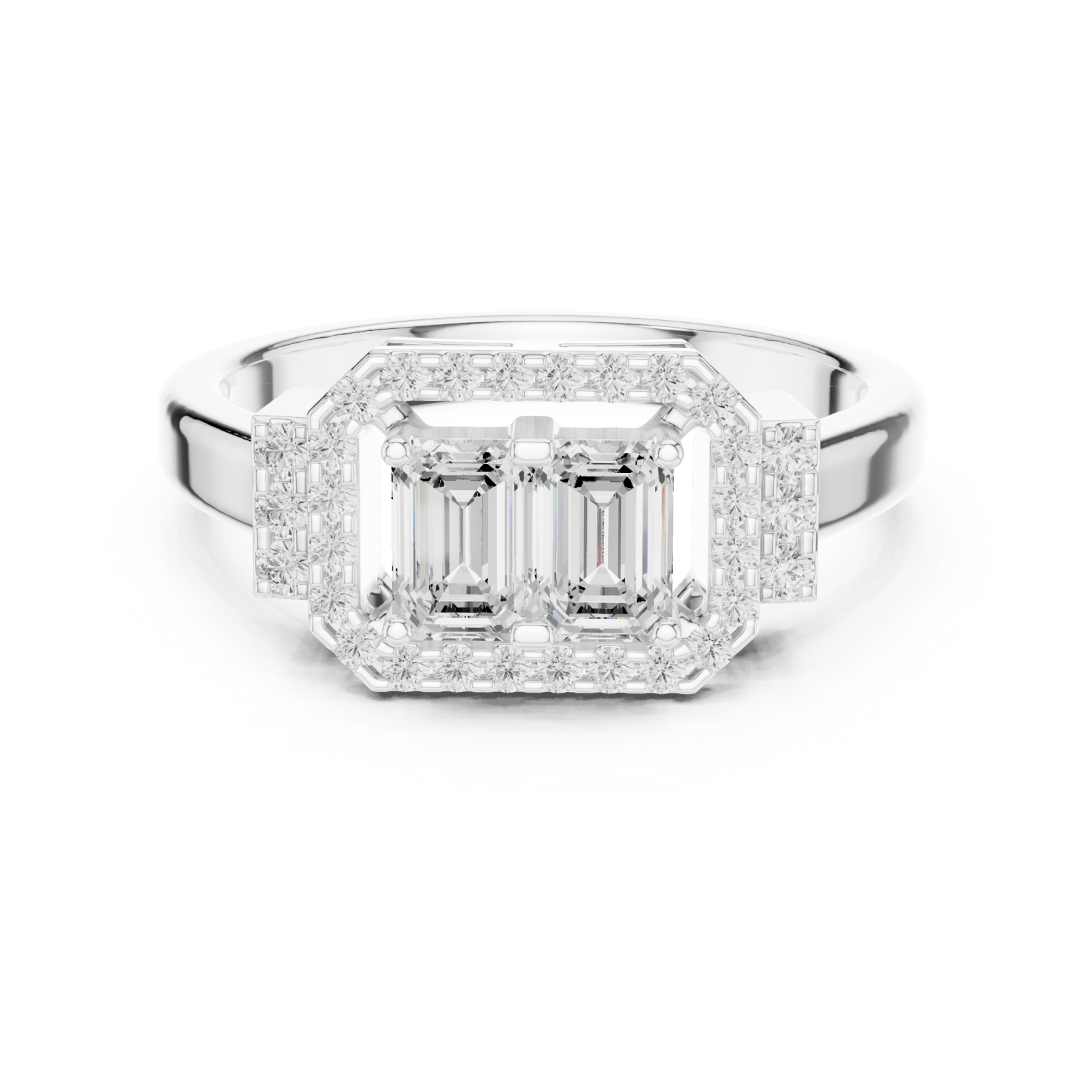  White Gold Lustrous Harmony Double Halo Band Front View