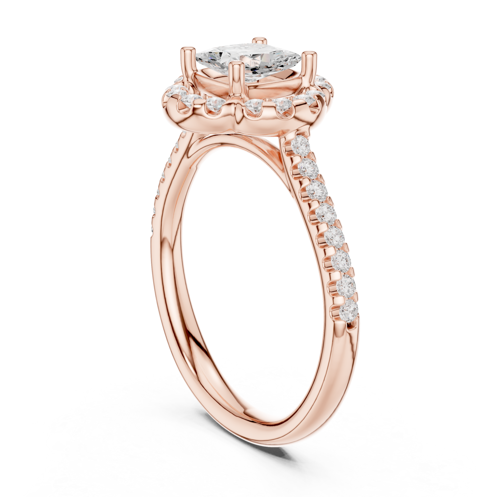  Rose Gold Celestial Grace Twinkle Halo Setting Ring Left View