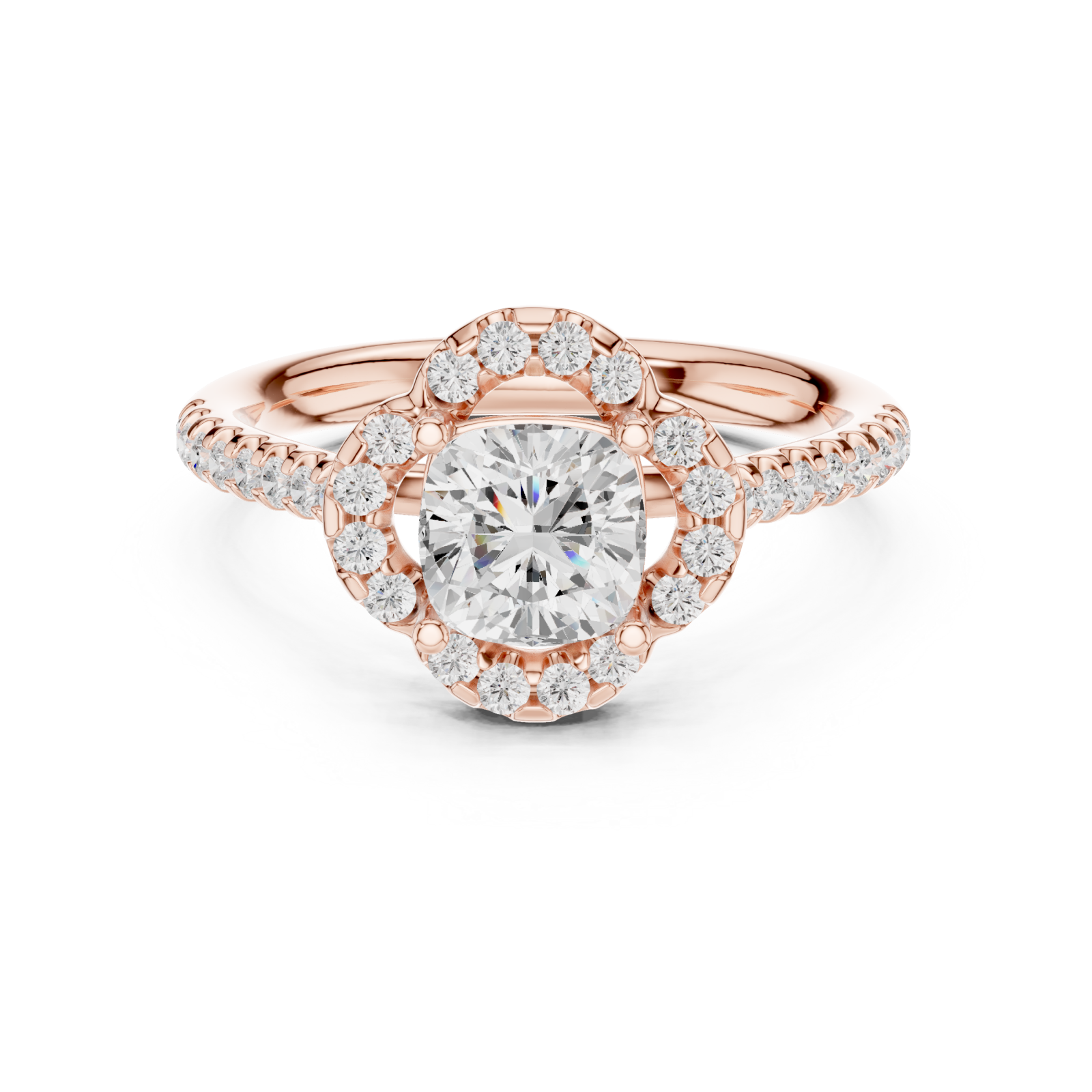 Rose Gold Celestial Grace Twinkle Halo Setting Ring Front View