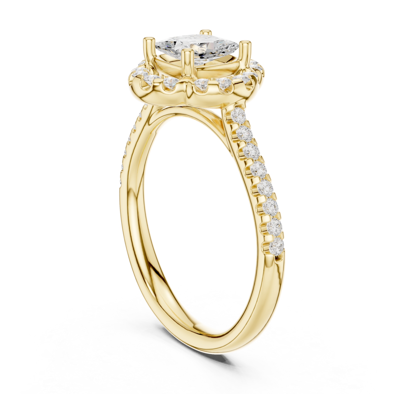  Gold Celestial Grace Twinkle Halo Setting Ring Left View