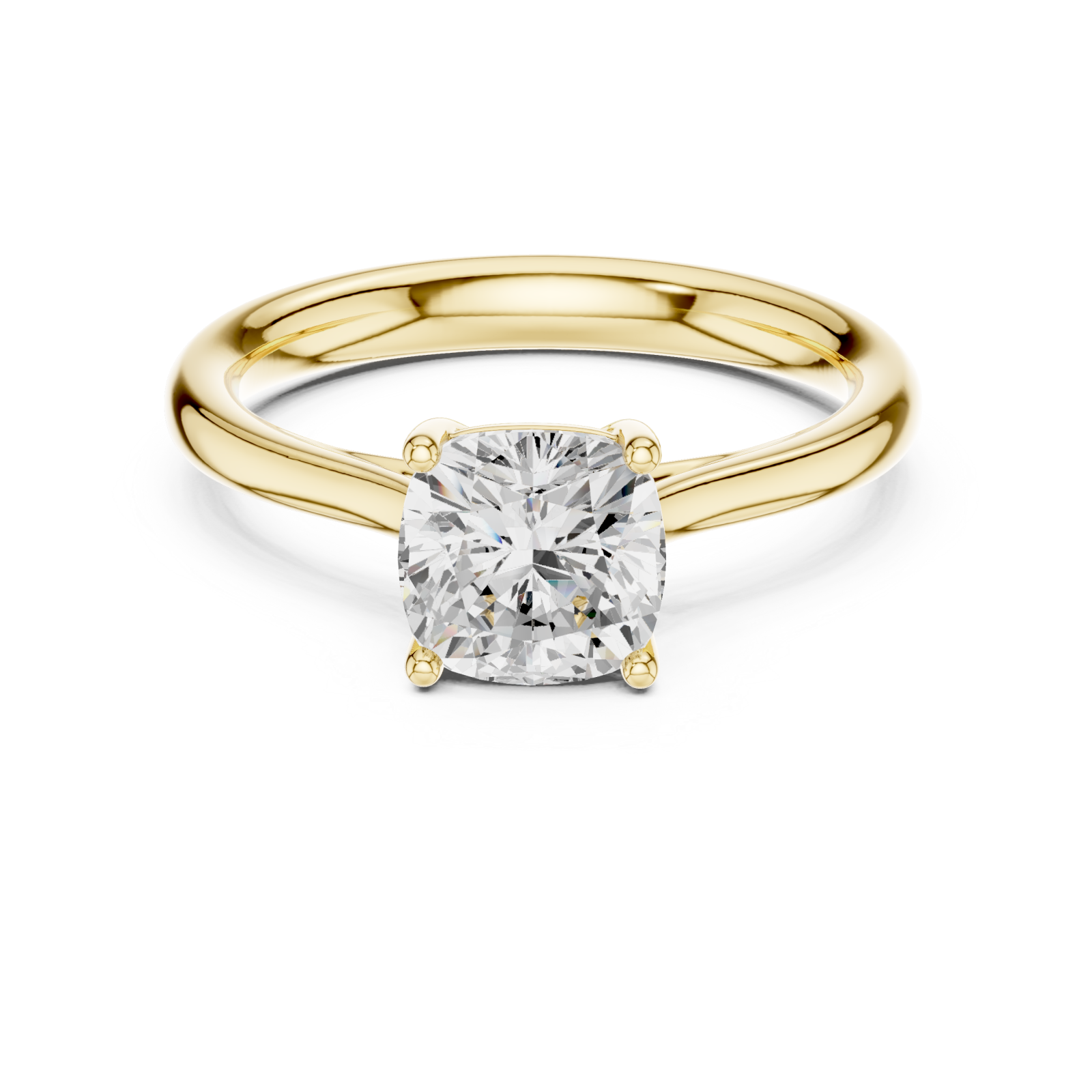  Gold Celeste Embrace Cushion Solitaire Ring Front View