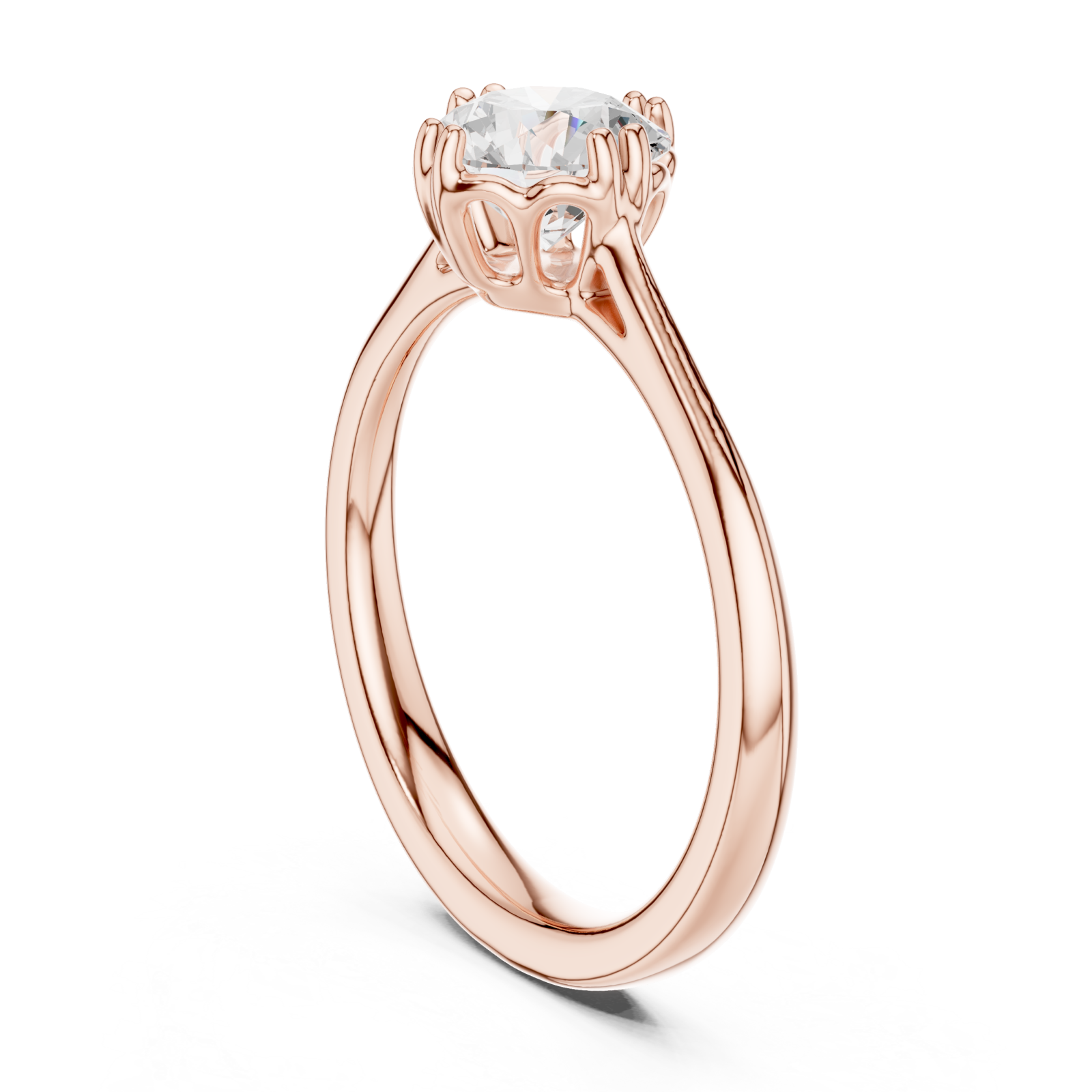  Rose Gold Radiant Bloom Crown Solitaire Band Left View