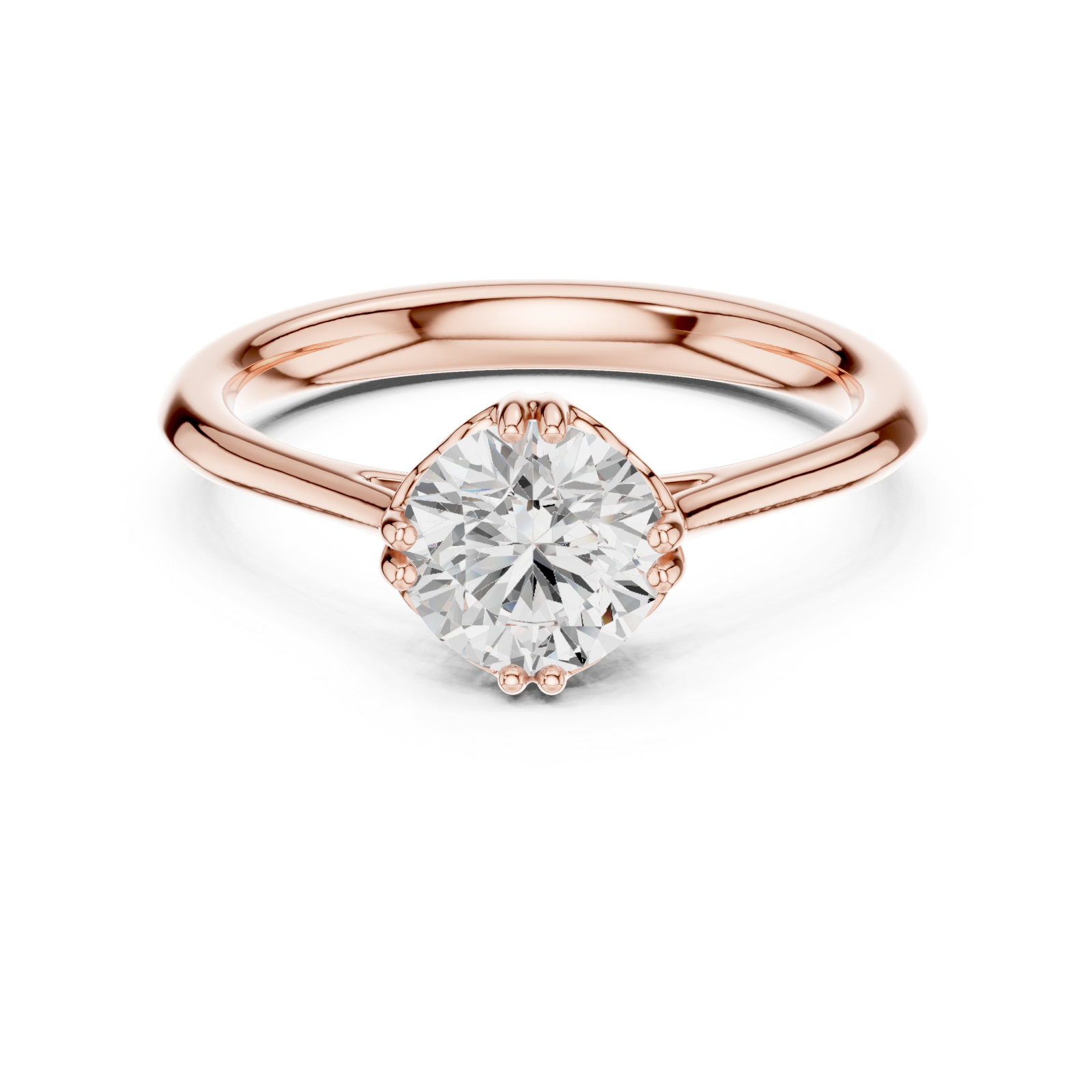  Rose Gold Radiant Bloom Crown Solitaire Band Front View