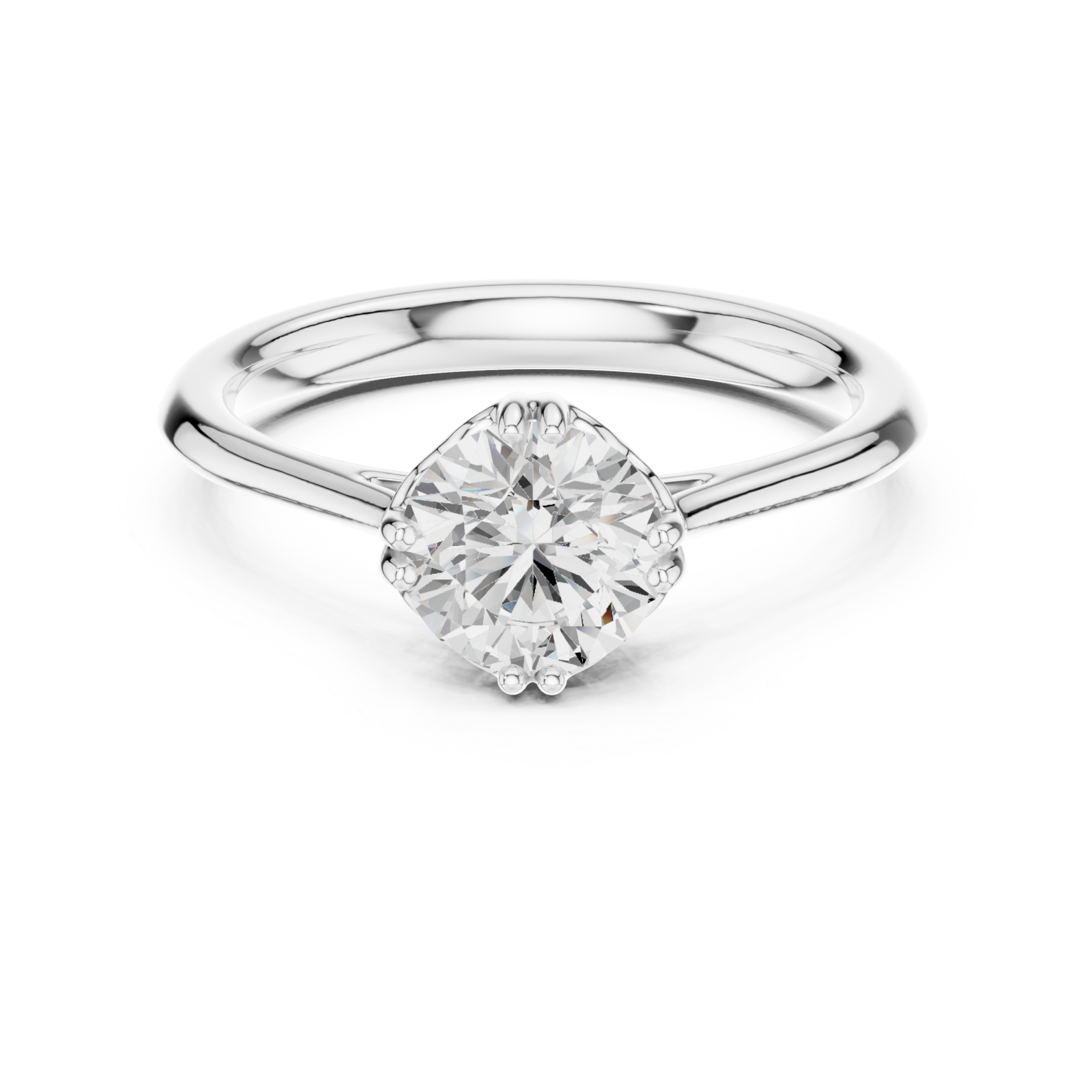  White Gold Radiant Bloom Crown Solitaire Band Front View