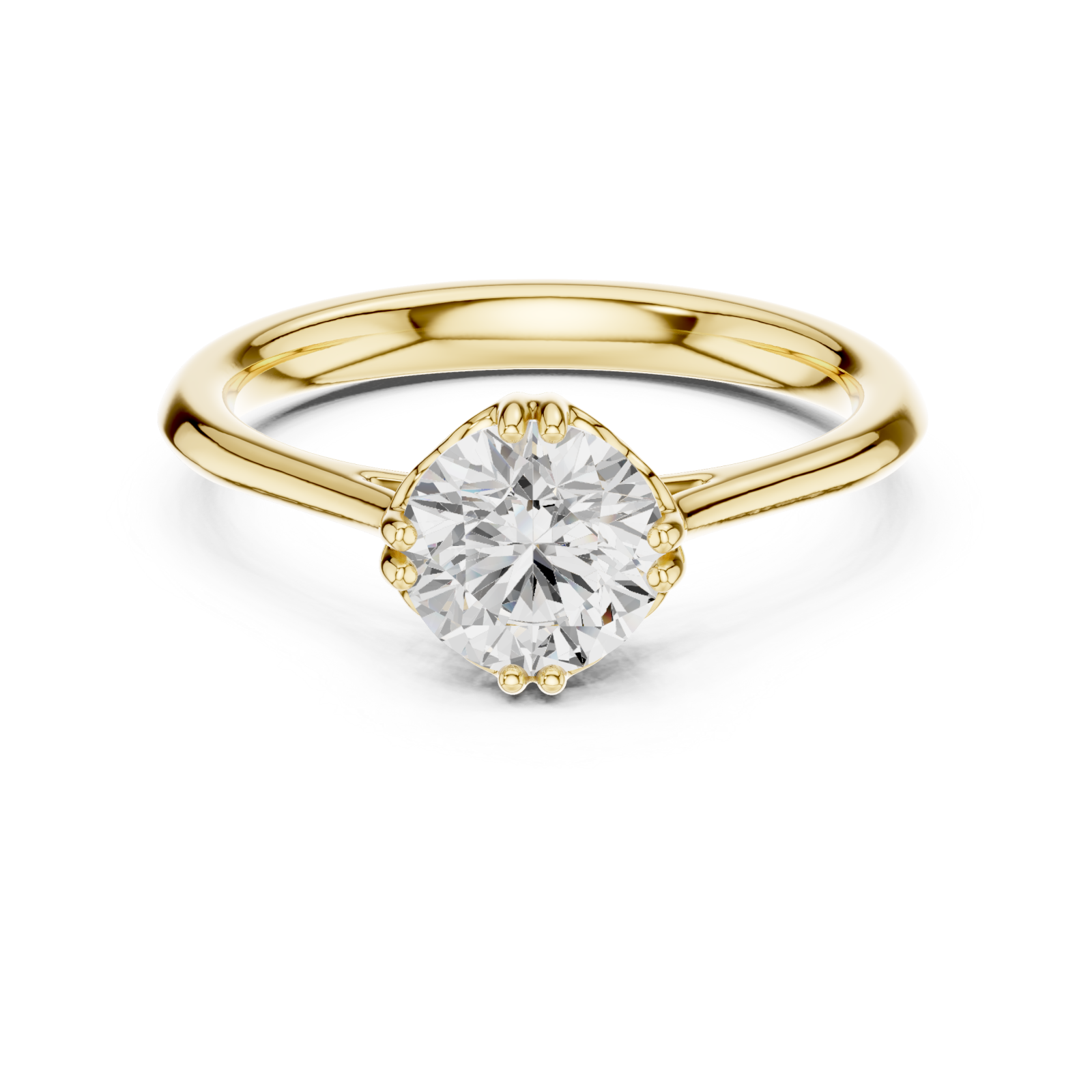  Gold Radiant Bloom Crown Solitaire Band Front View