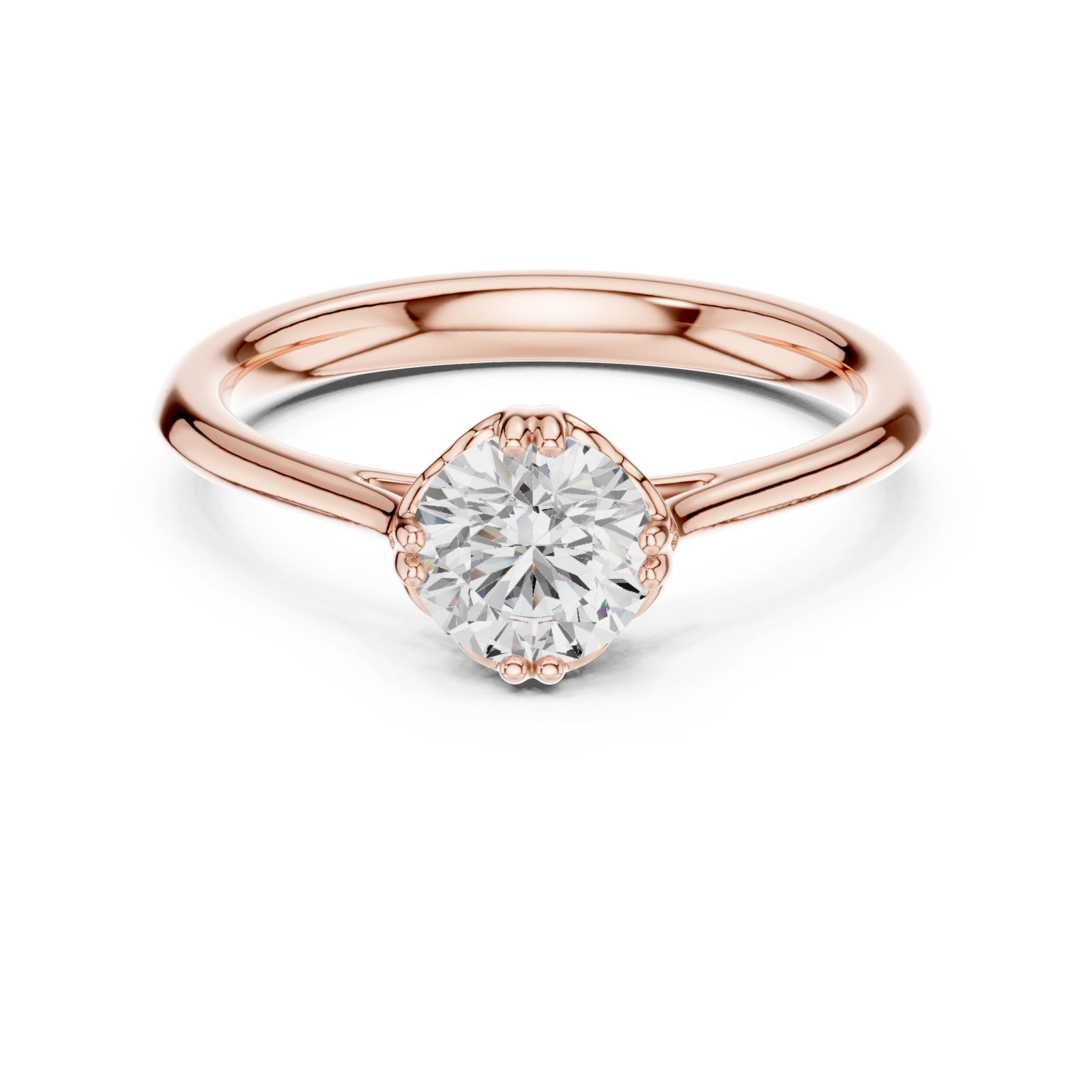  Rose Gold Whispering Petal Solitaire Band Front View