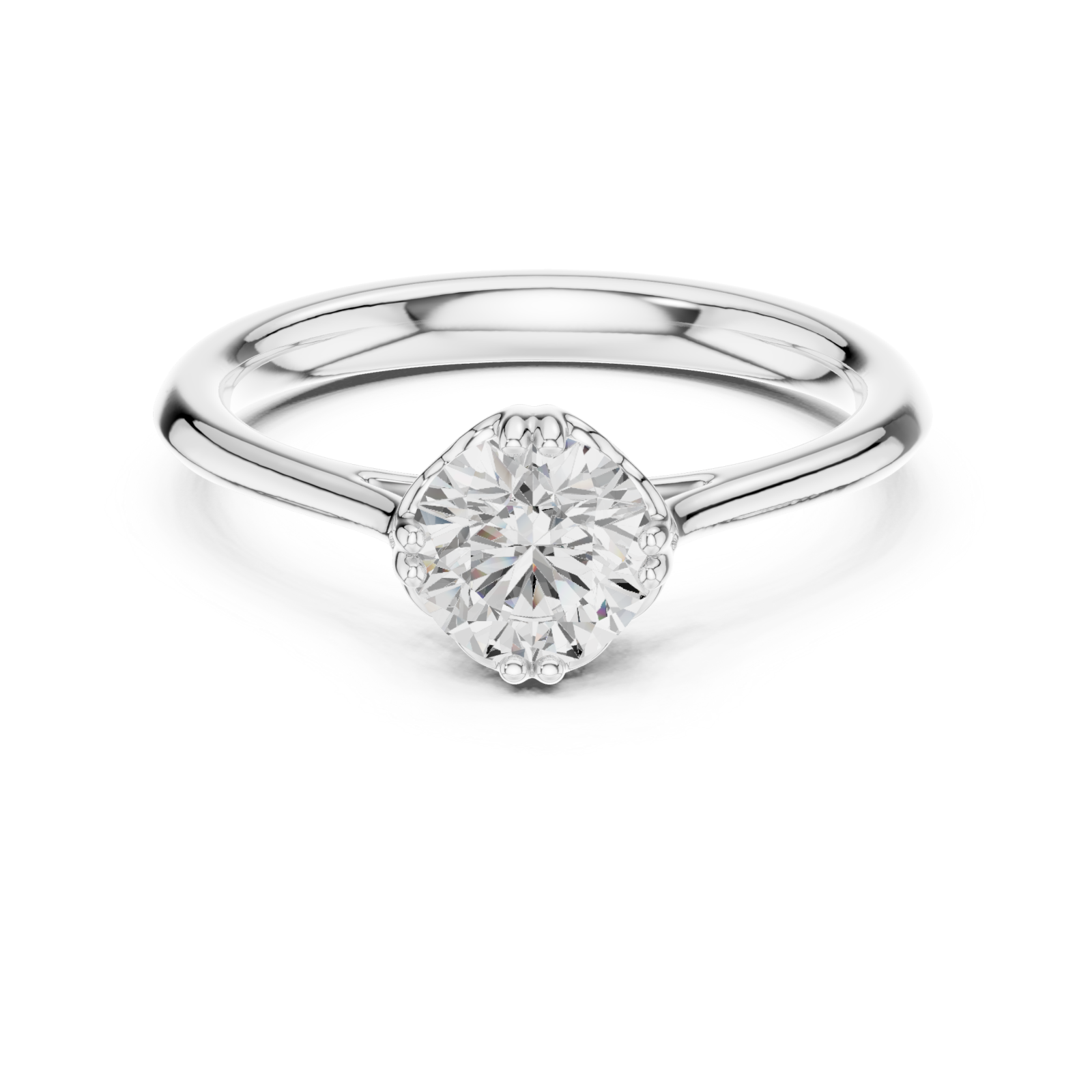  White Gold Whispering Petal Solitaire Band Front View