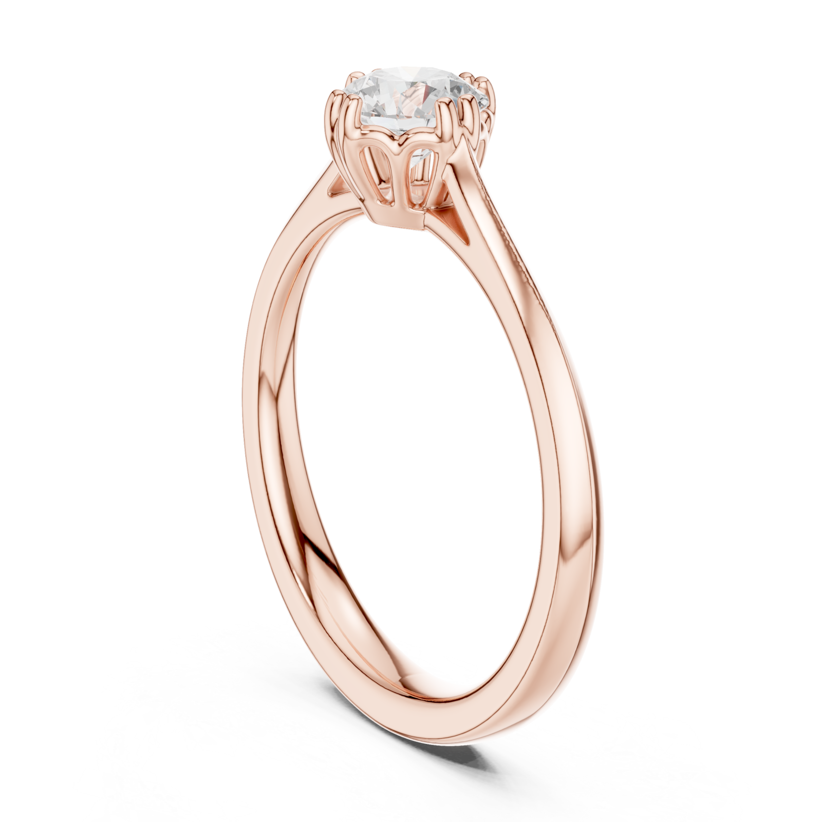  Rose Gold Graceful Petal Crown Solitaire Engagement Ring Left View