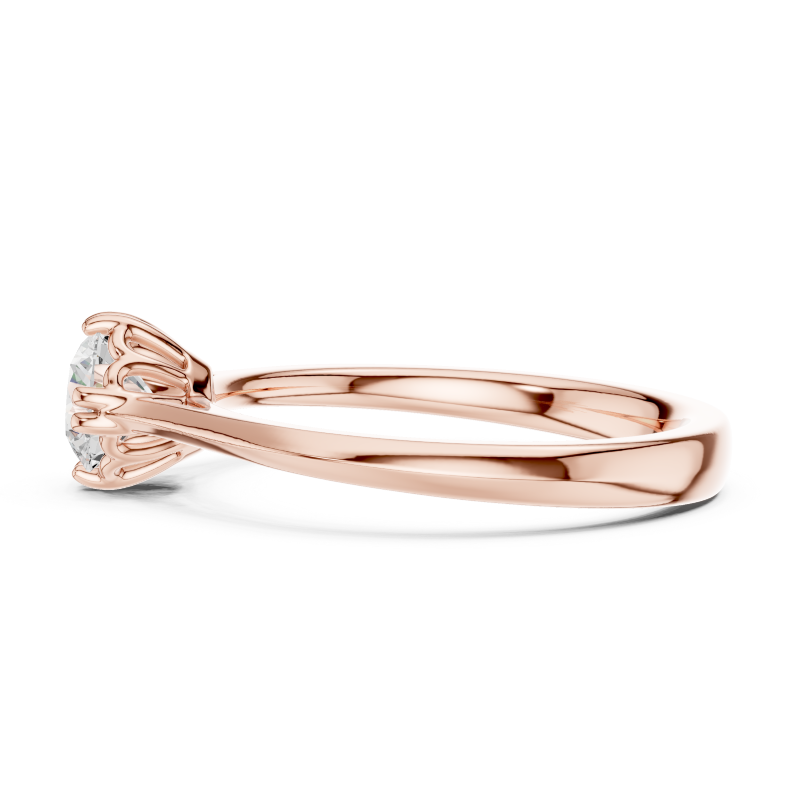  Rose Gold Graceful Petal Crown Solitaire Engagement Ring Side View