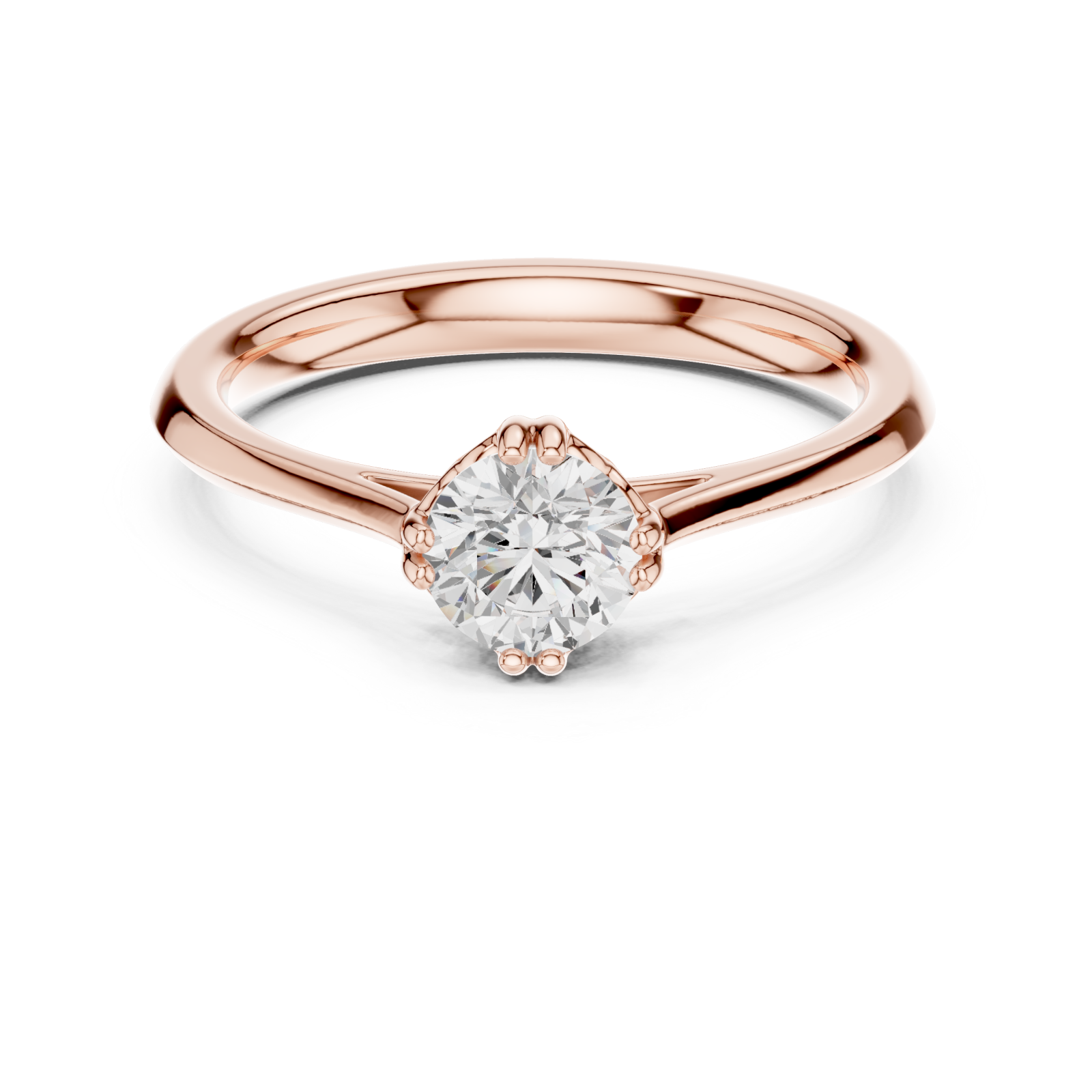 Rose Gold Graceful Petal Crown Solitaire Engagement Ring Front View