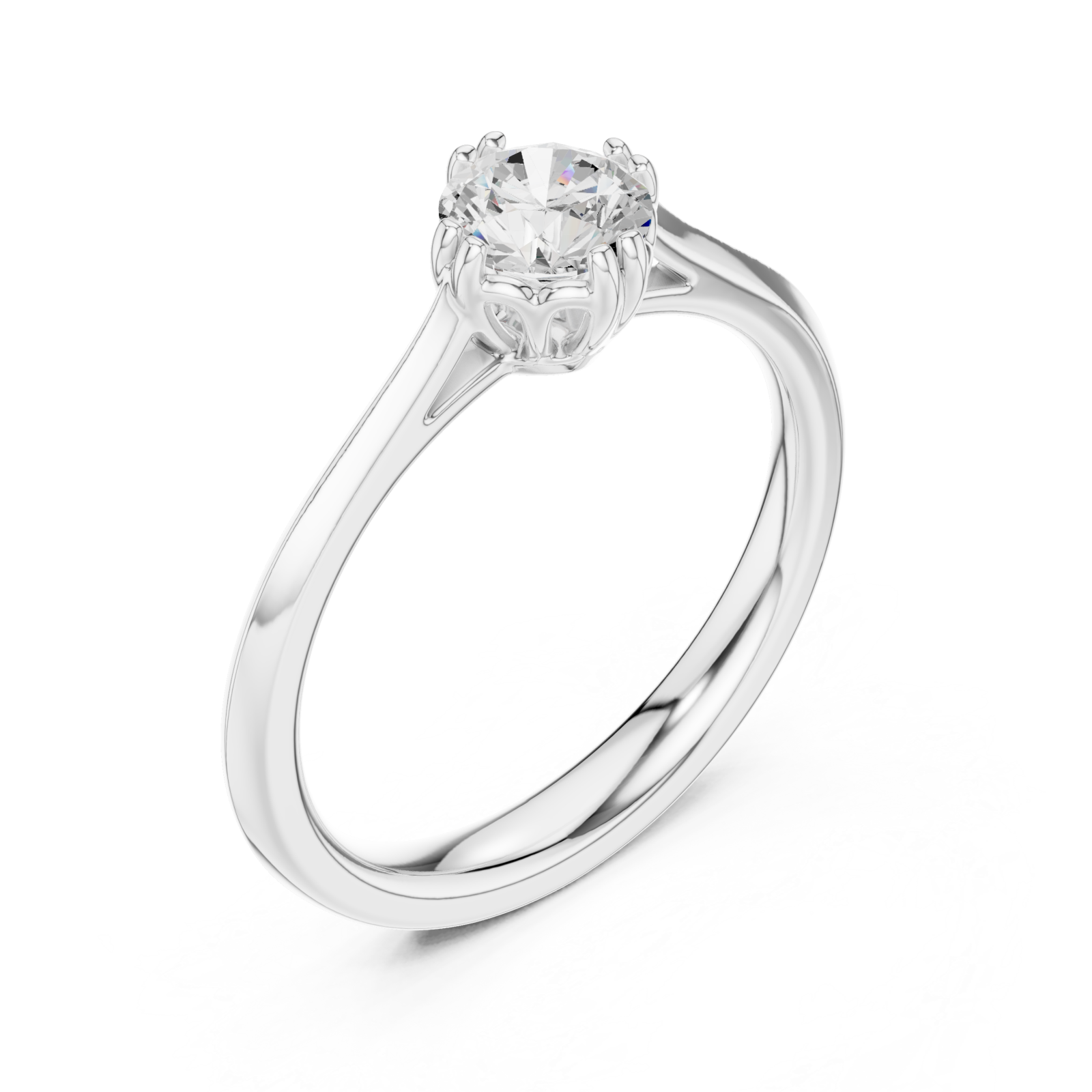  White Gold Graceful Petal Crown Solitaire Engagement Ring Right View
