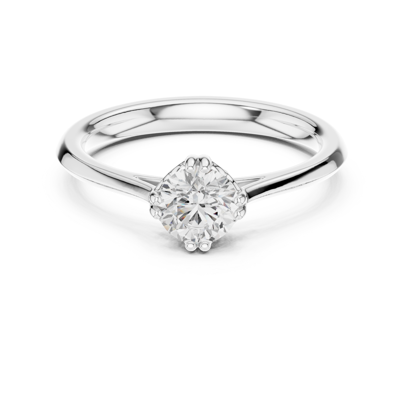  White Gold Graceful Petal Crown Solitaire Engagement Ring Front View
