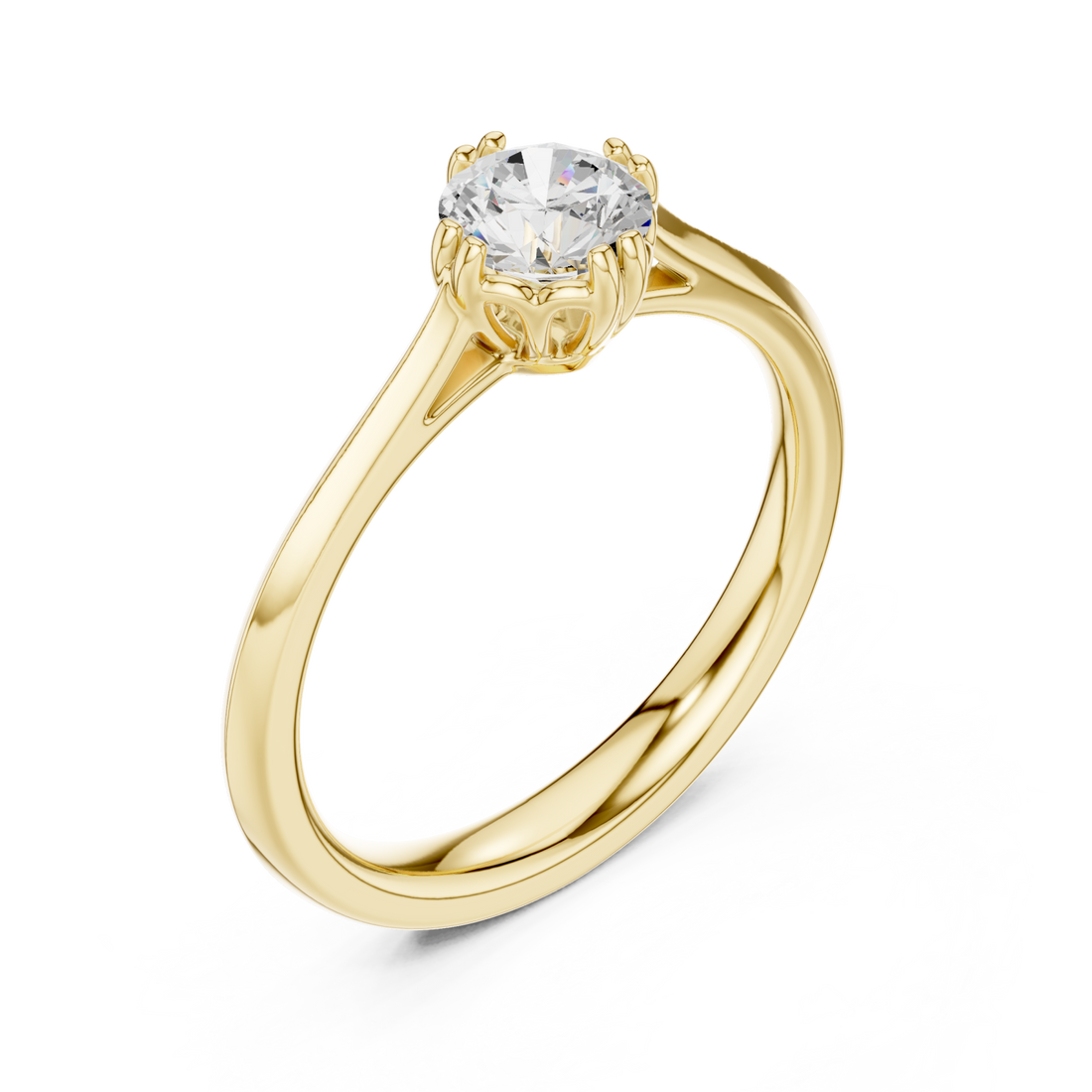 Gold Graceful Petal Crown Solitaire Engagement Ring Right View