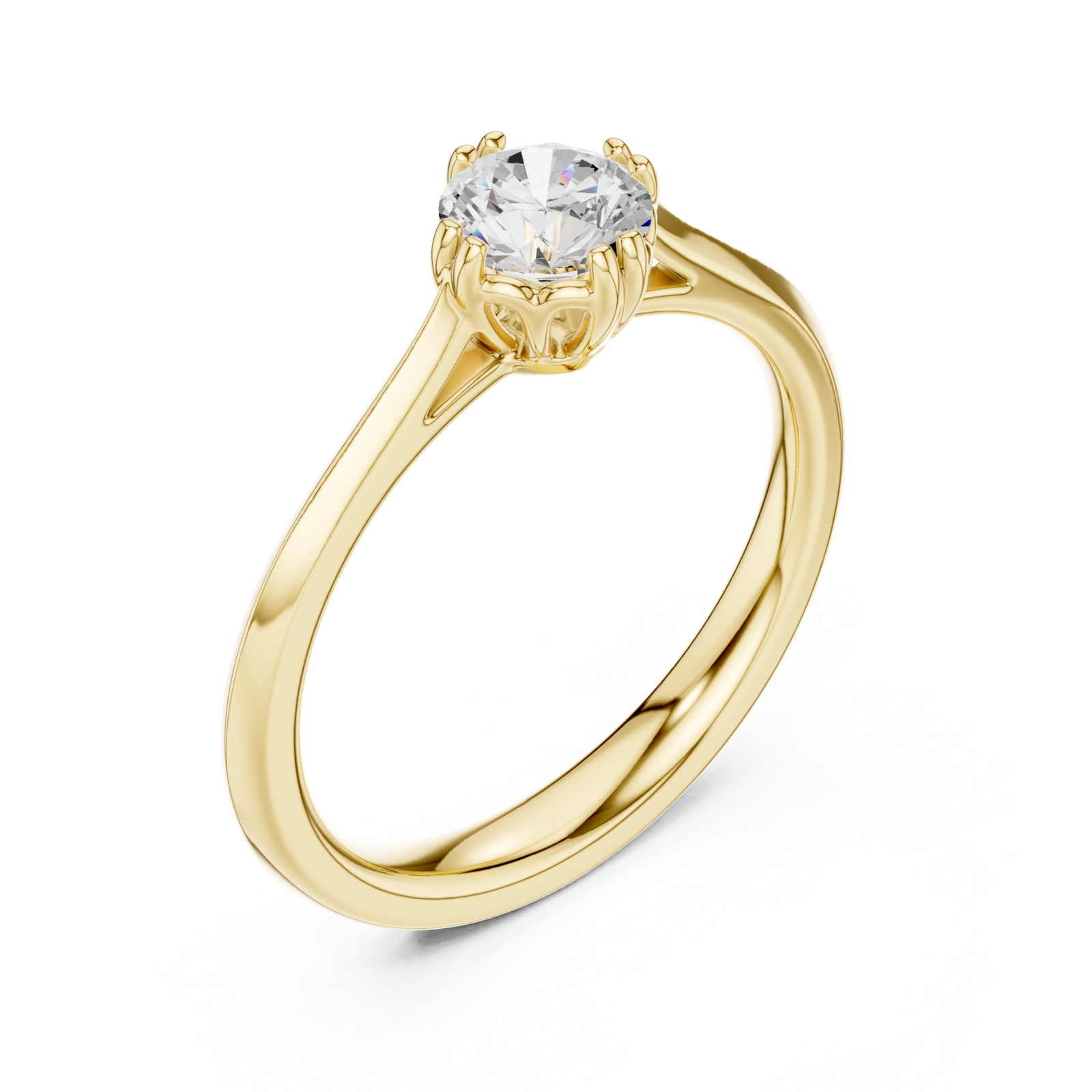 Gold Graceful Petal Crown Solitaire Engagement Ring Right View