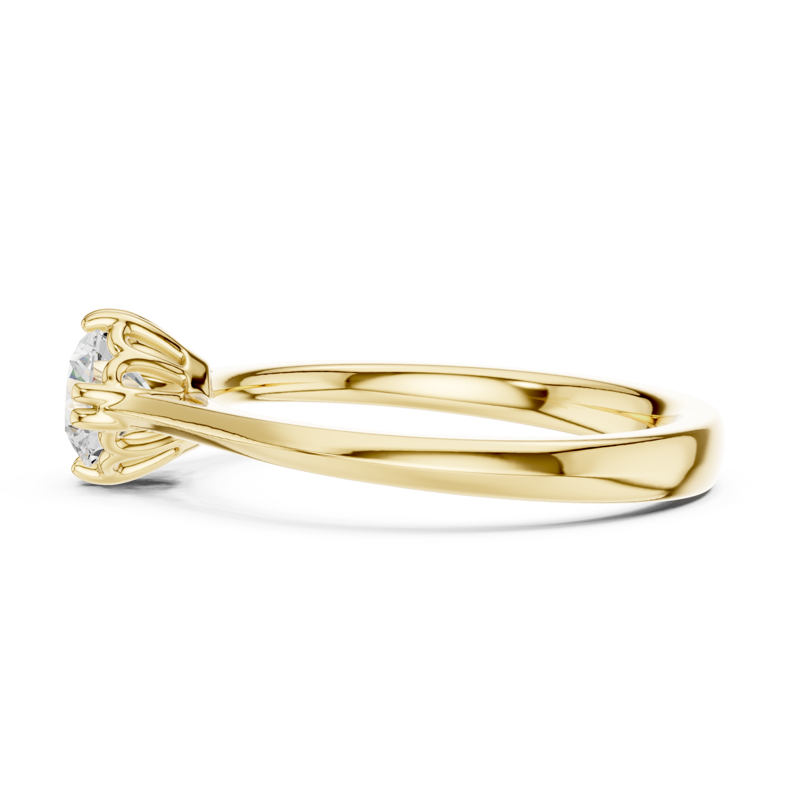  Gold Graceful Petal Crown Solitaire Engagement Ring Side View