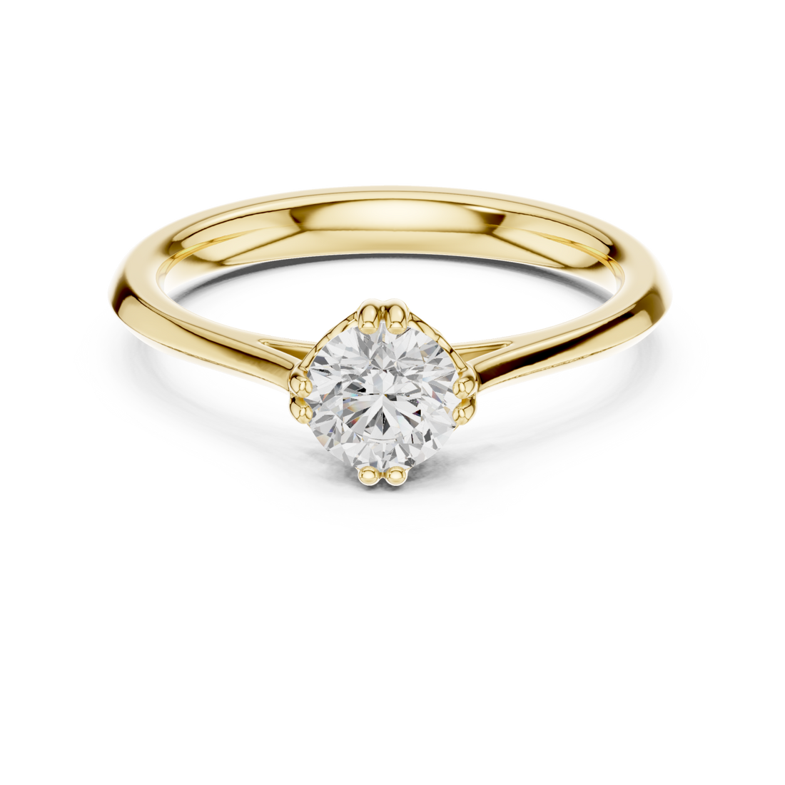 Gold Graceful Petal Crown Solitaire Engagement Ring Right View