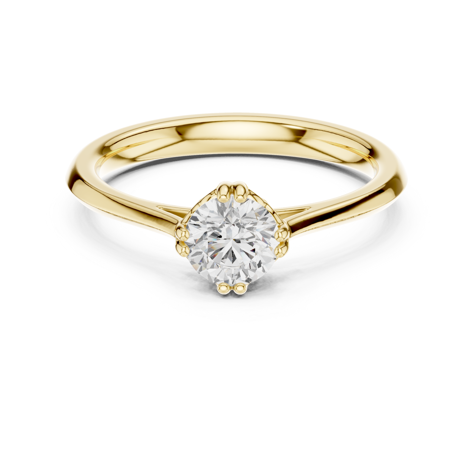  Gold Graceful Petal Crown Solitaire Engagement Ring Front View