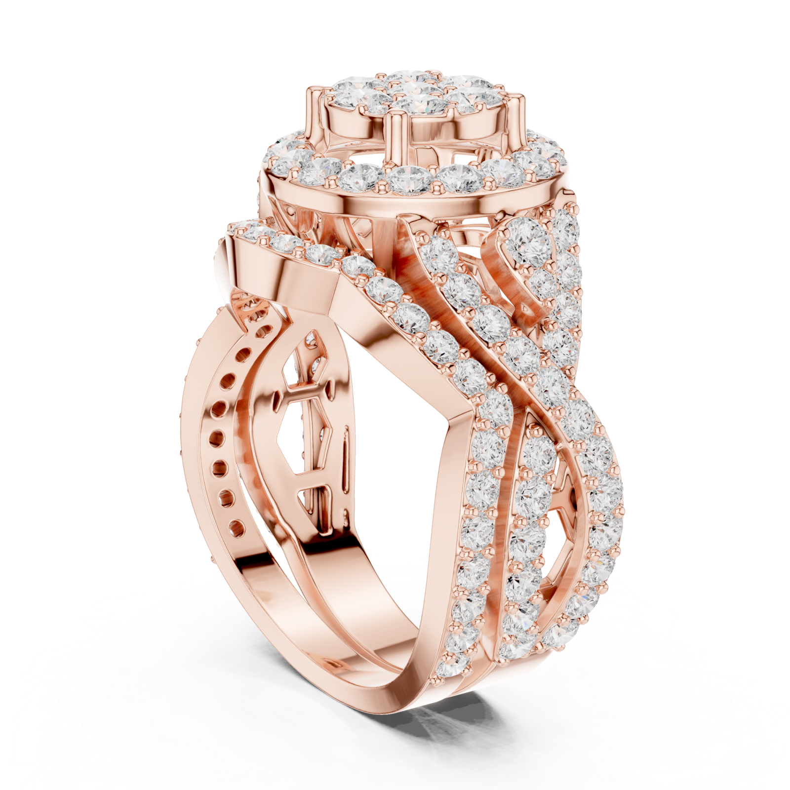  Rose Gold Enchanted Spiral Radiance Cocktail Ring Left View