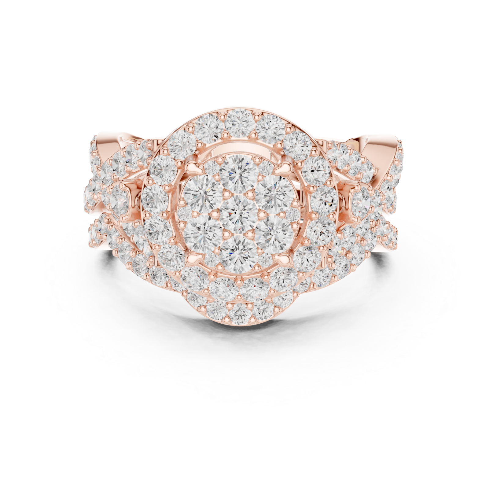  Rose Gold Enchanted Spiral Radiance Cocktail Ring Front View