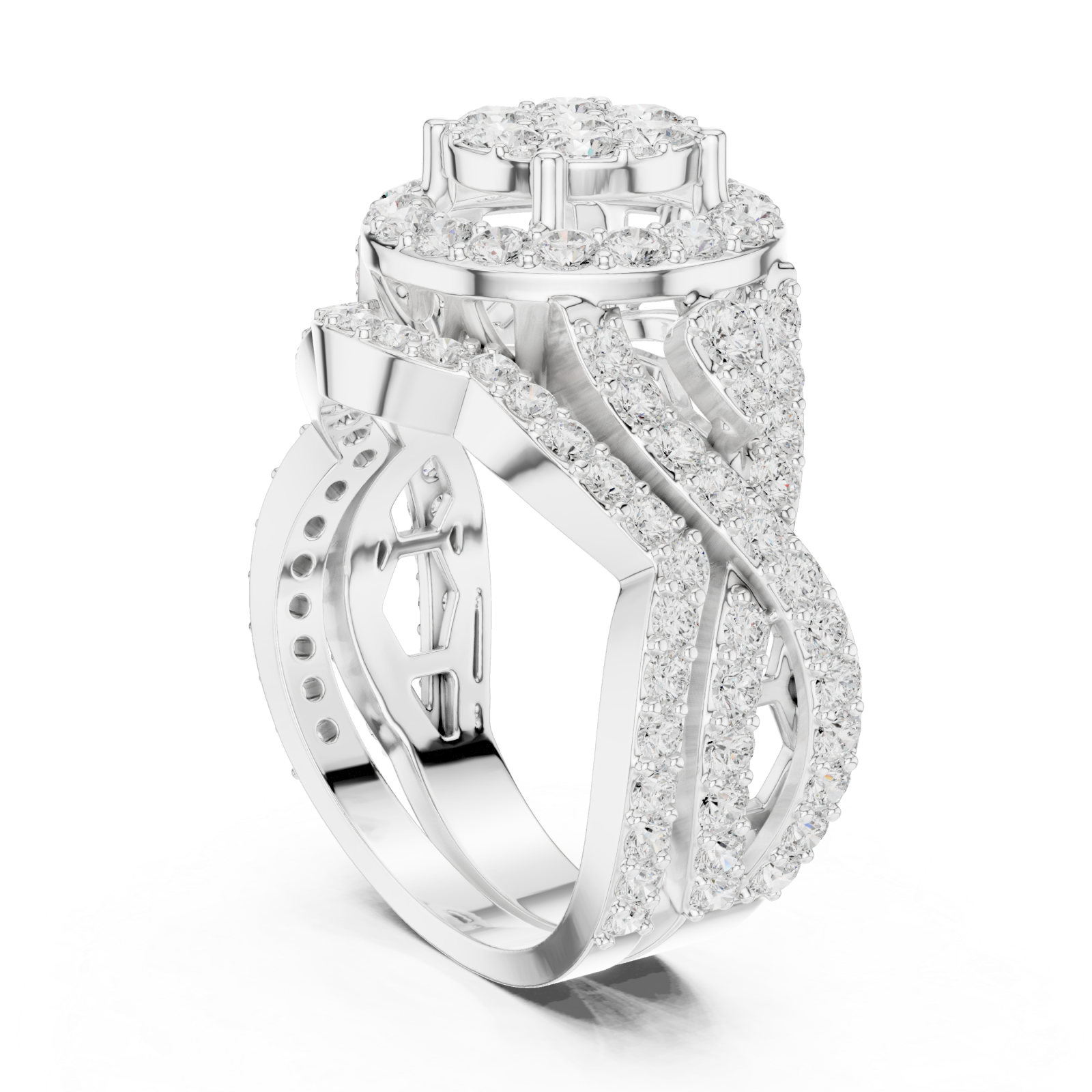  White Gold Enchanted Spiral Radiance Cocktail Ring Left View