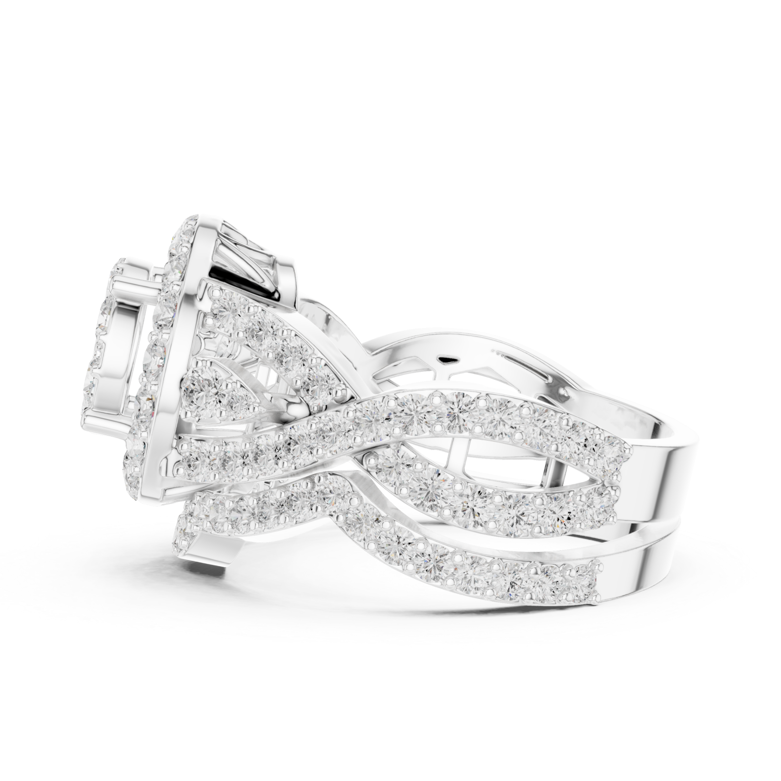  White Gold Enchanted Spiral Radiance Cocktail Ring Side View